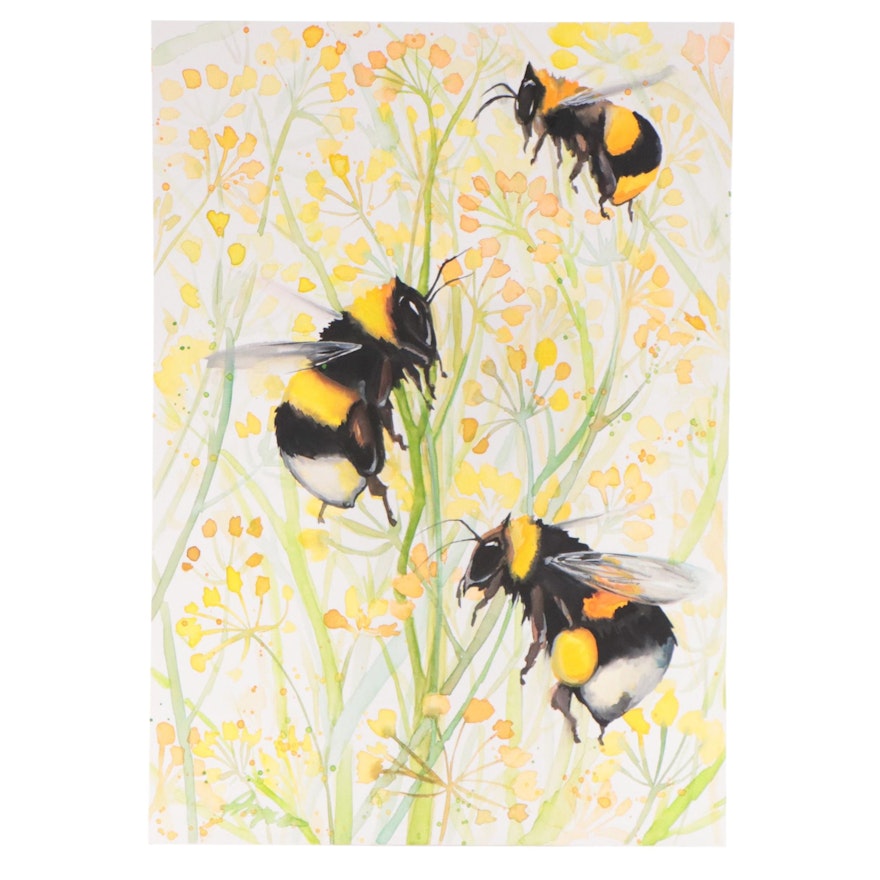 Anne Gorywine Watercolor Painting of Bees, 2022