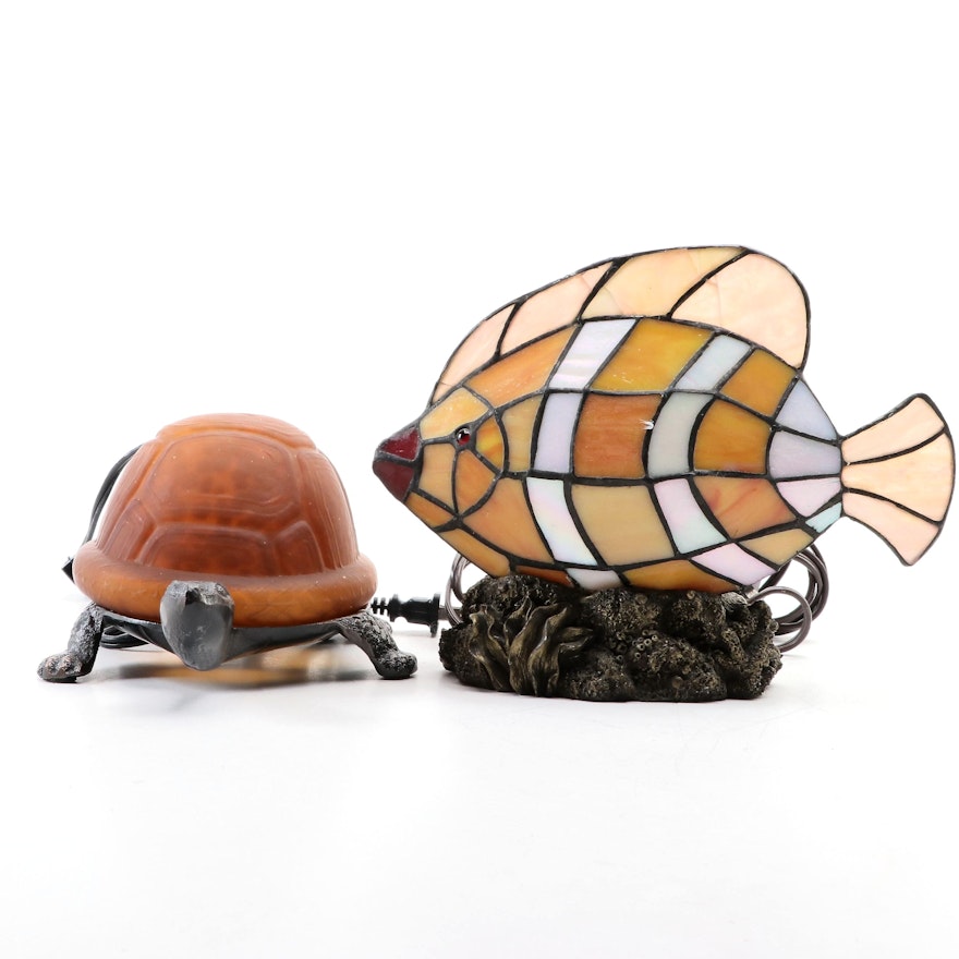 Glass Fish and Tortoise Accent Lamps, Contemporary