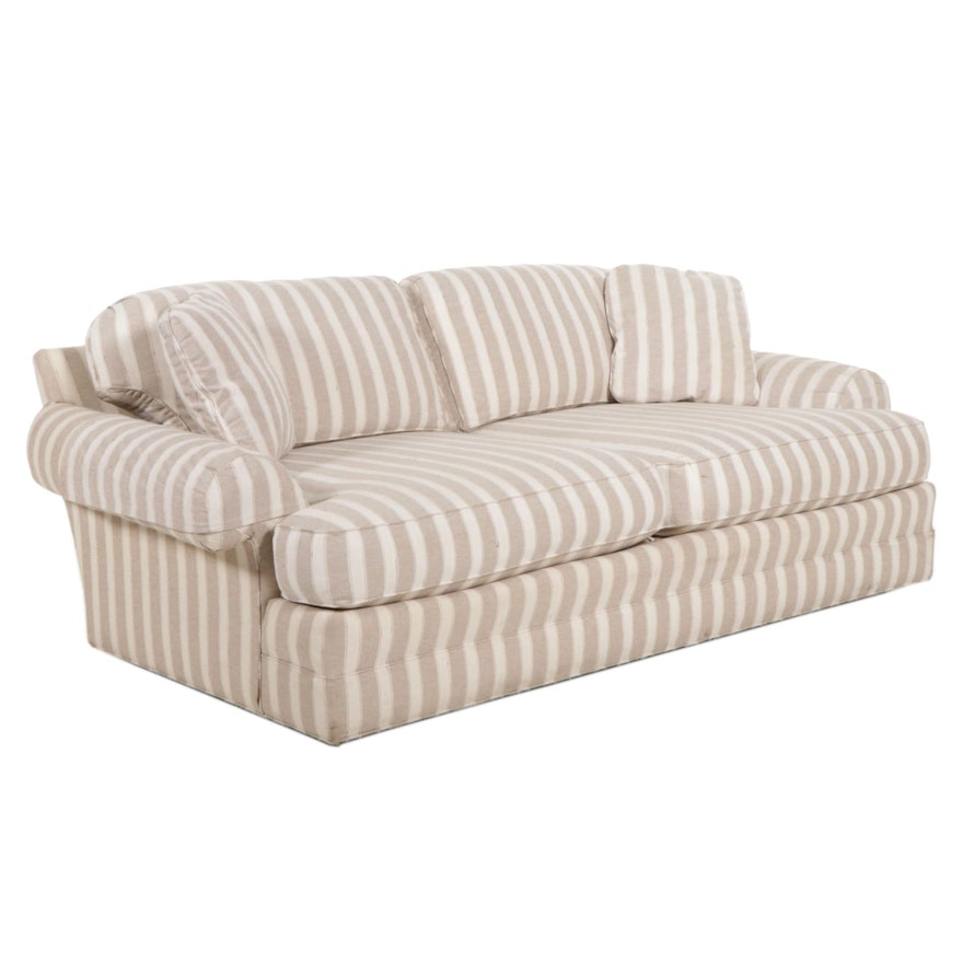 Sherrill Two-Seat Sofa in Striped Oatmeal Linen Upholstery