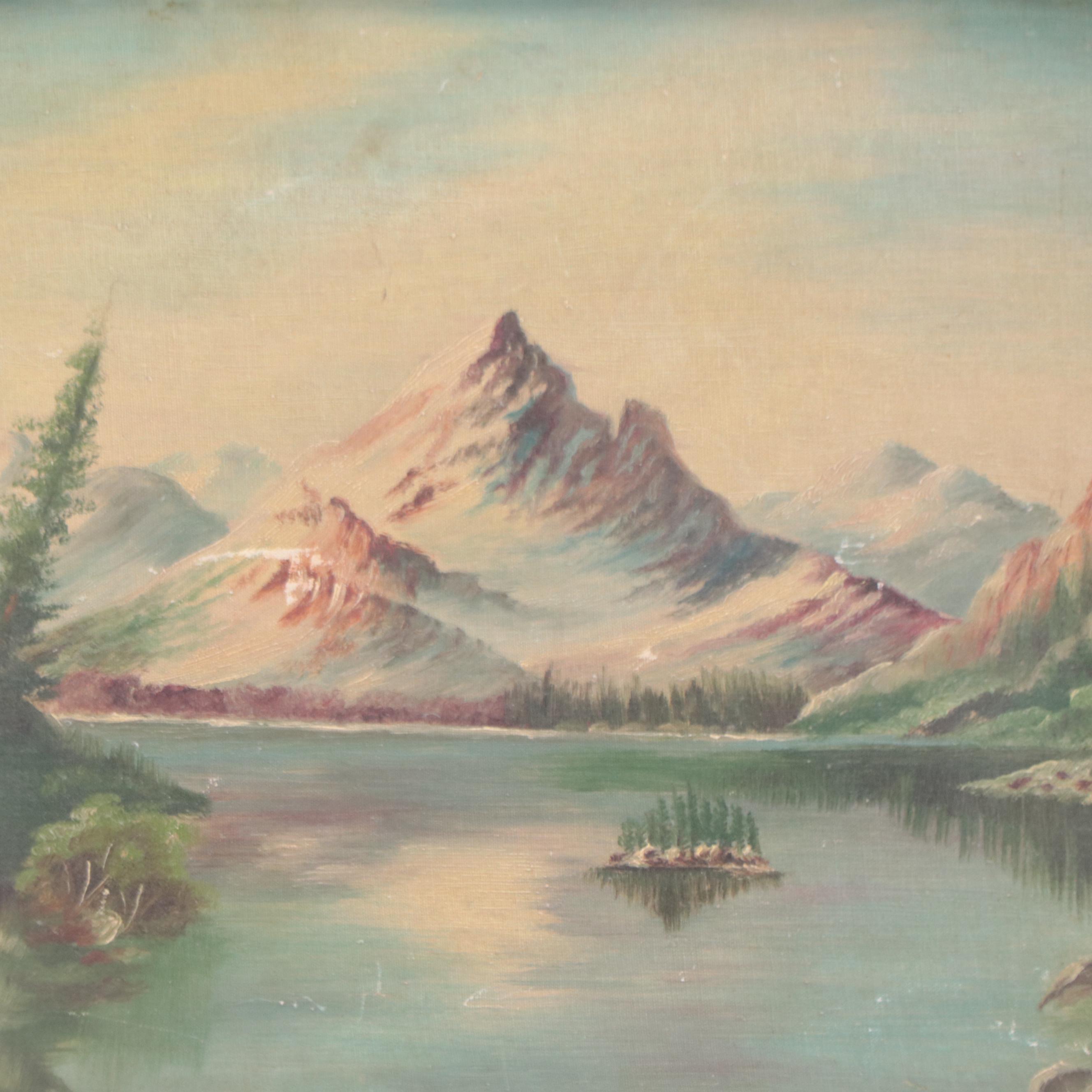 Mountain Lake Landscape Oil Painting