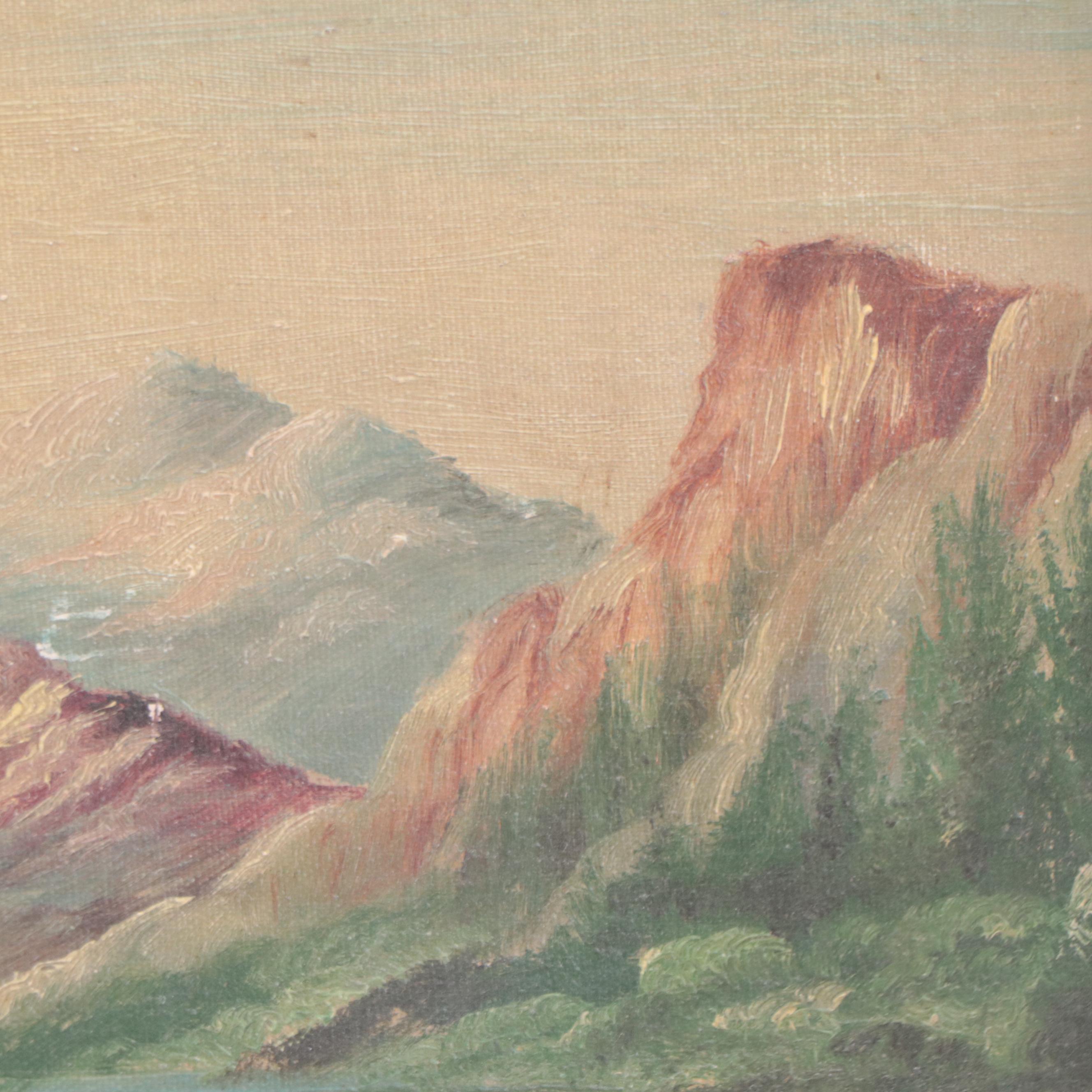 Mountain Lake Landscape Oil Painting