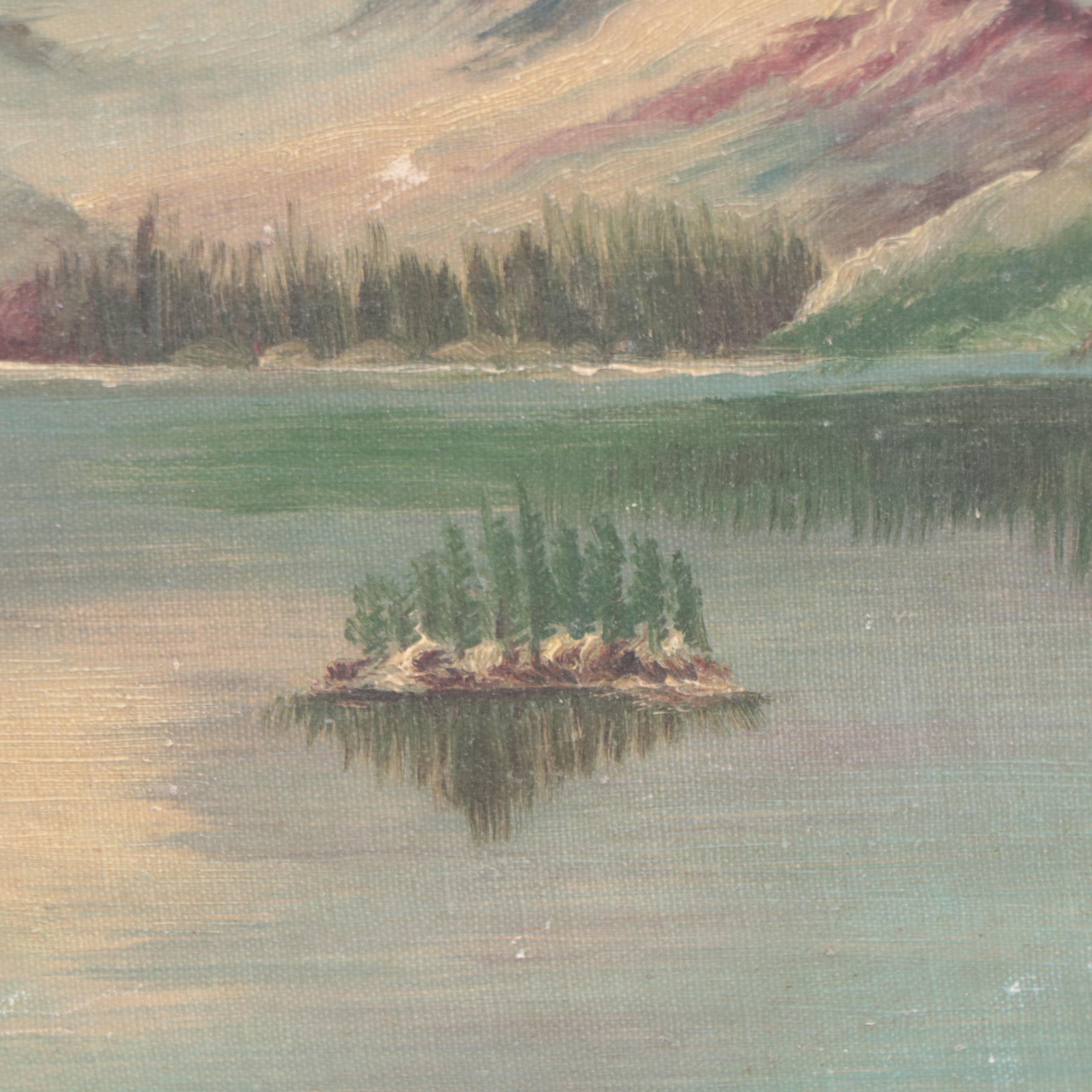Mountain Lake Landscape Oil Painting