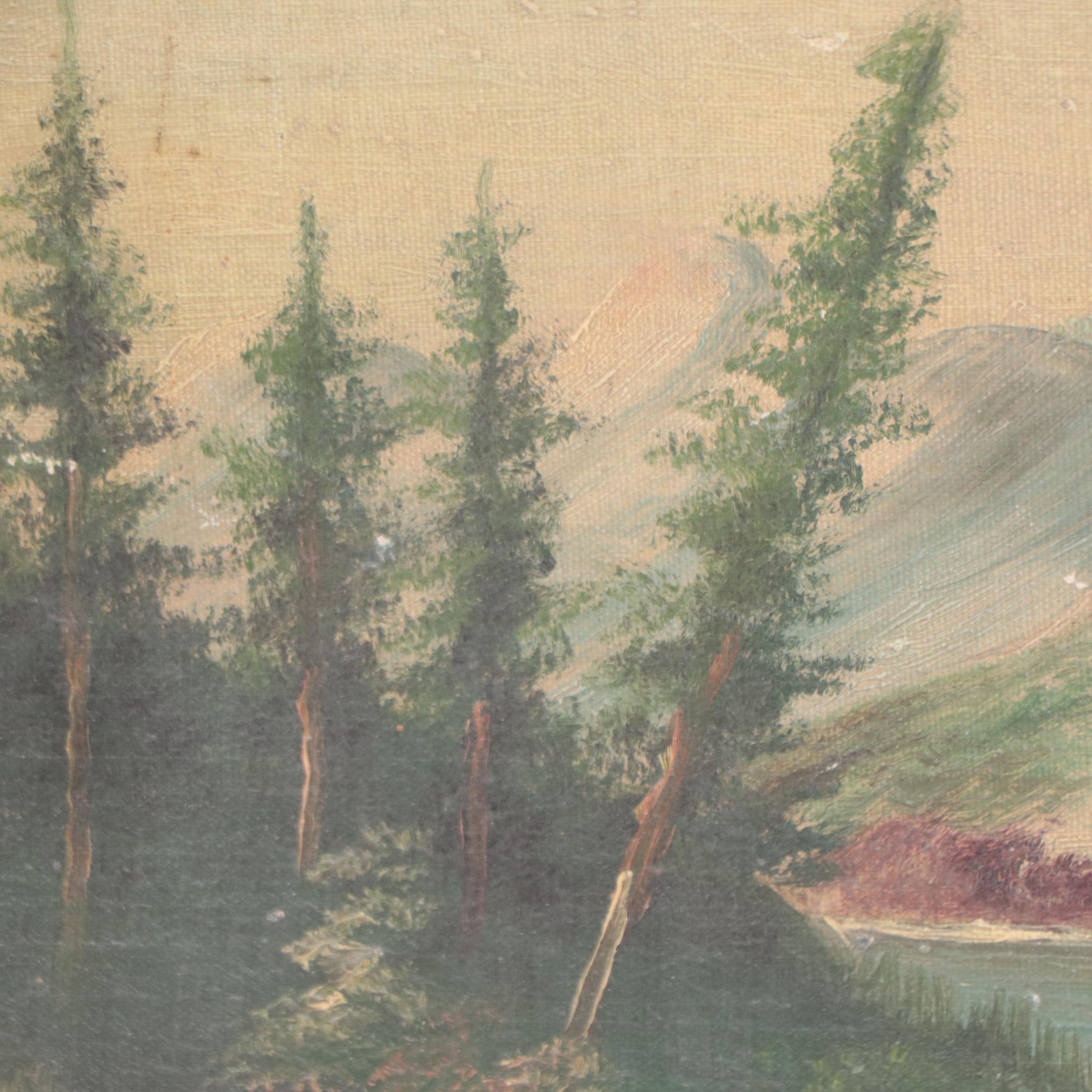 Mountain Lake Landscape Oil Painting