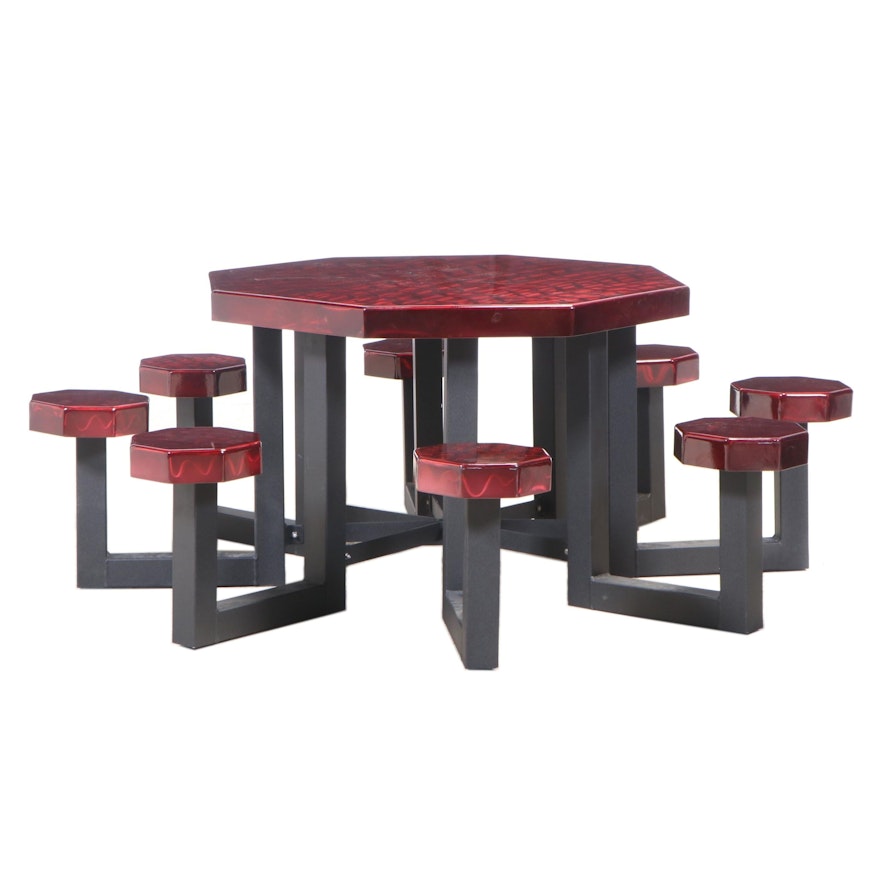 Powder-Coated Aluminum Octagonal Picnic Table in Red Translucent Finish