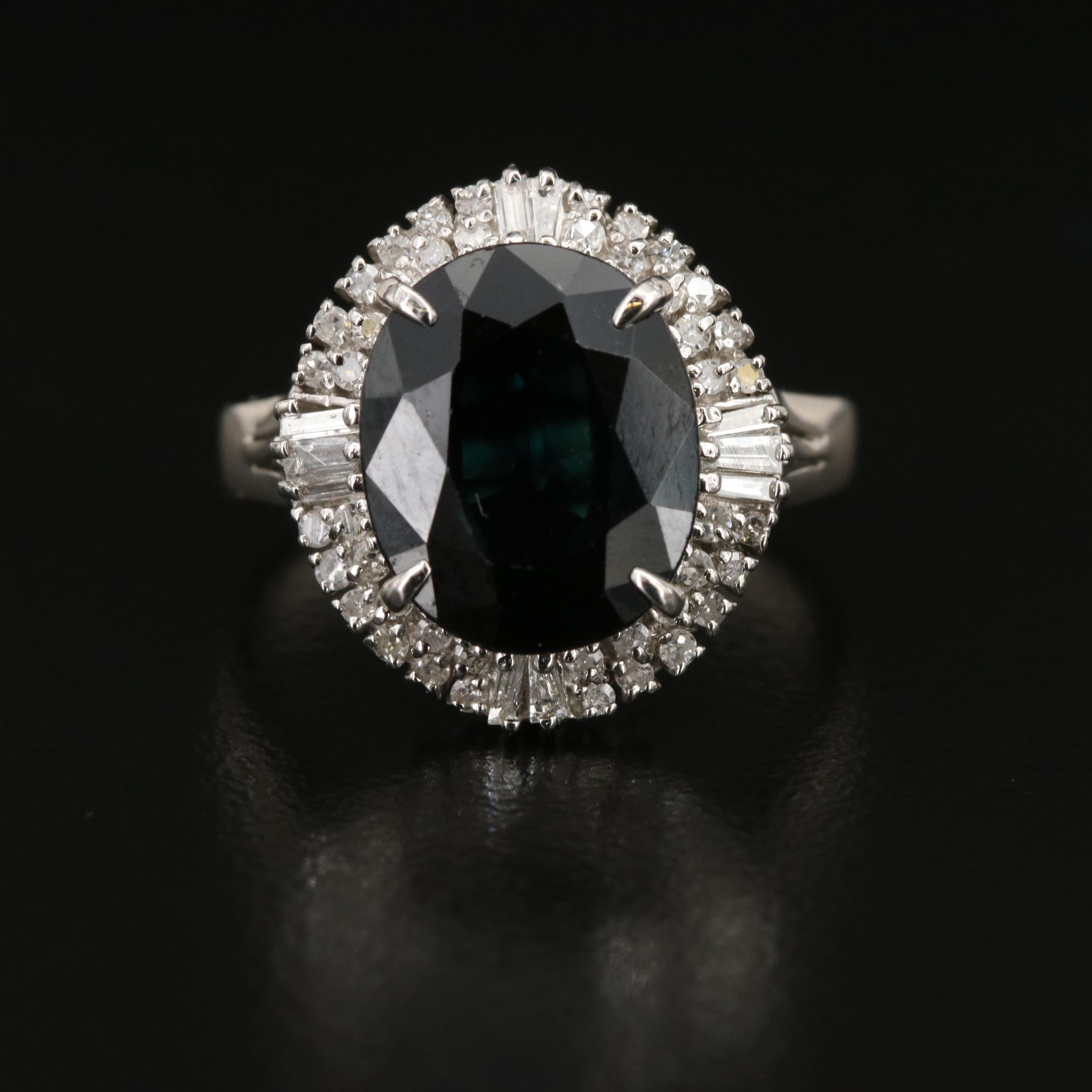 Platinum Sapphire and Diamond Oval Ring