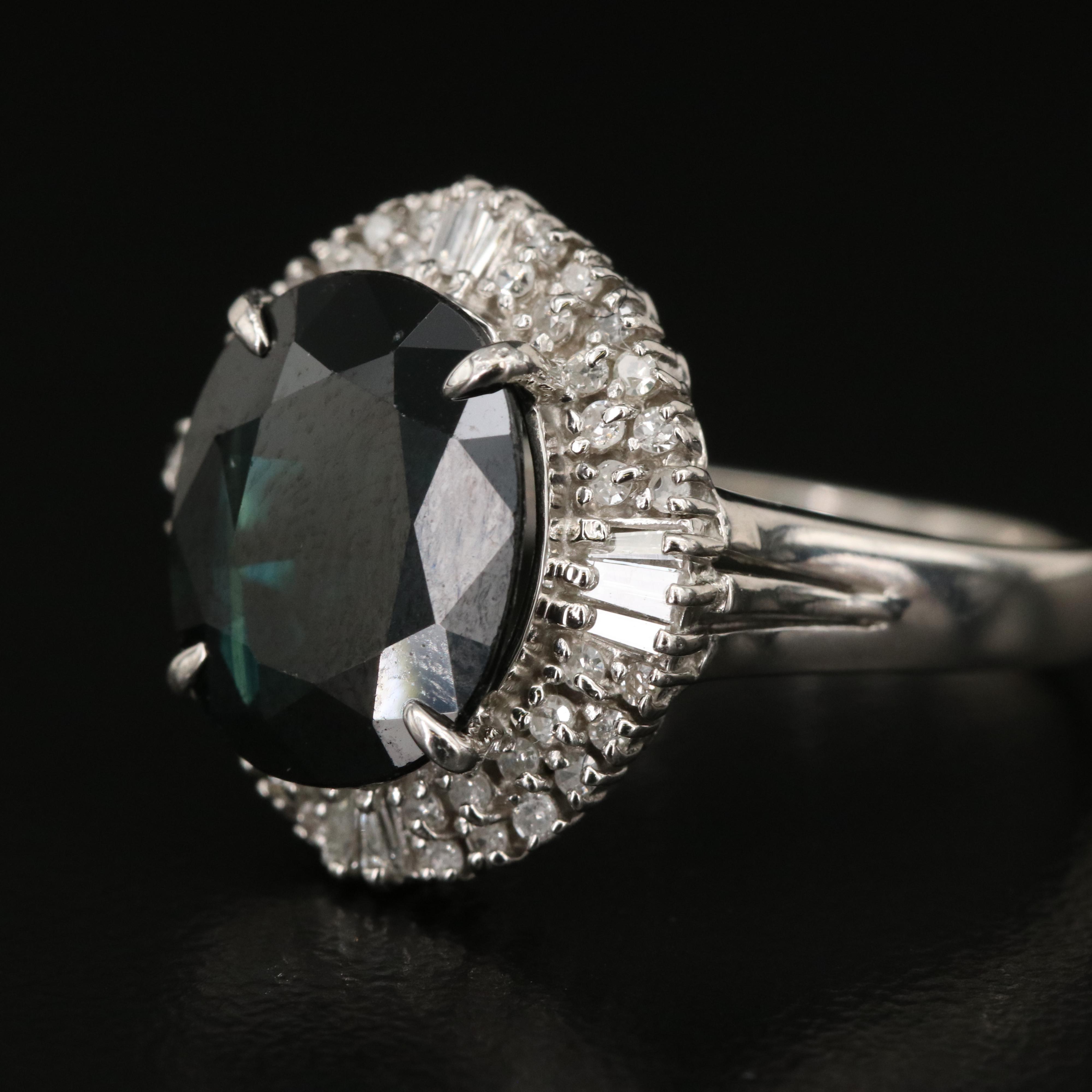 Platinum Sapphire and Diamond Oval Ring