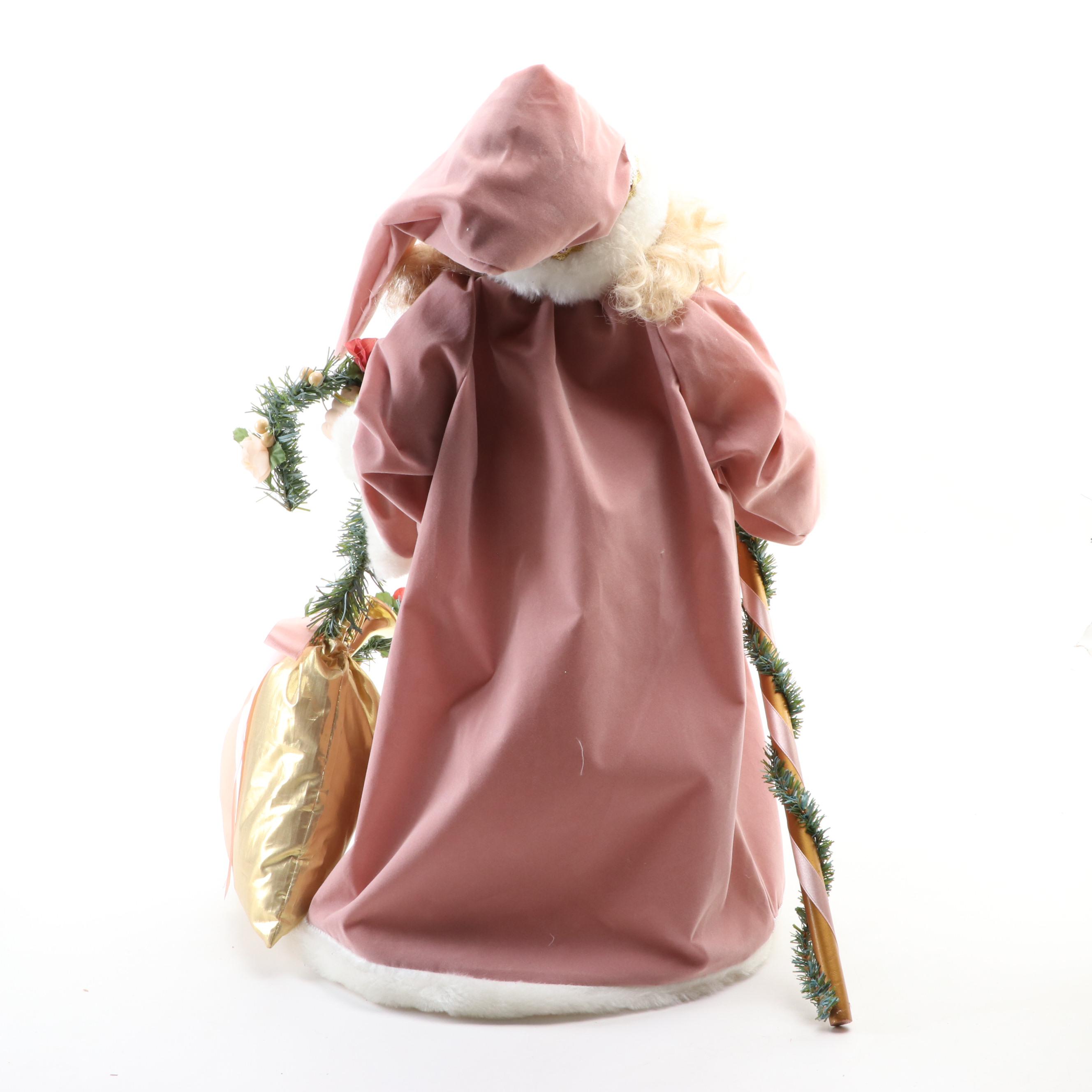 Spode "Christmas Rose" Bone China Planter with Faux Flowers and Santa Figurine