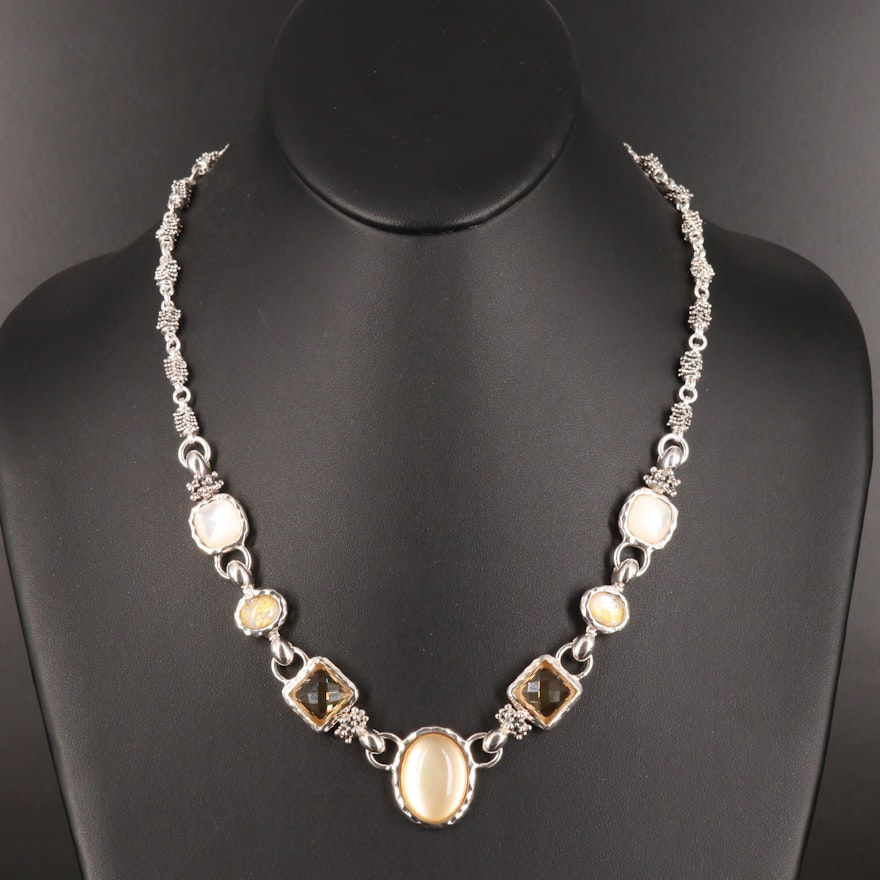 Michael Dawkins Sterling Mother-of-Pearl, Citrine and Quartz Doublet Necklace