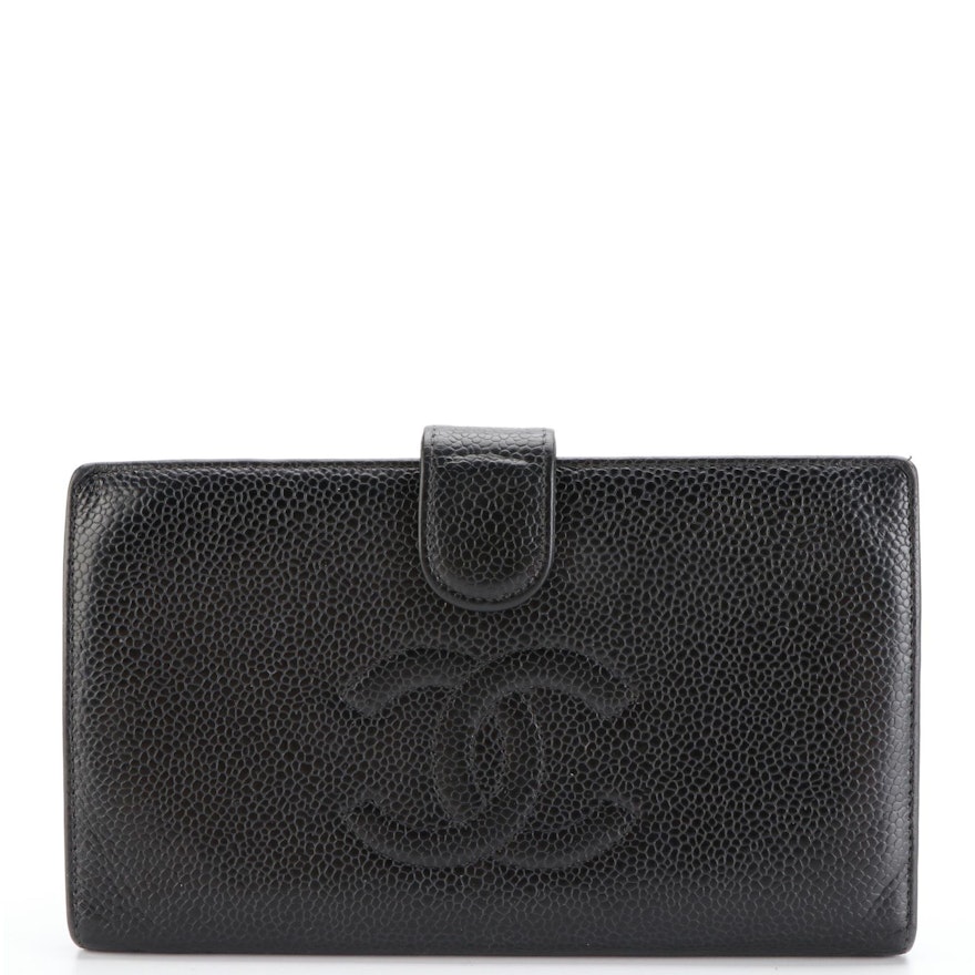 Chanel CC Long Wallet in Black Caviar Leather