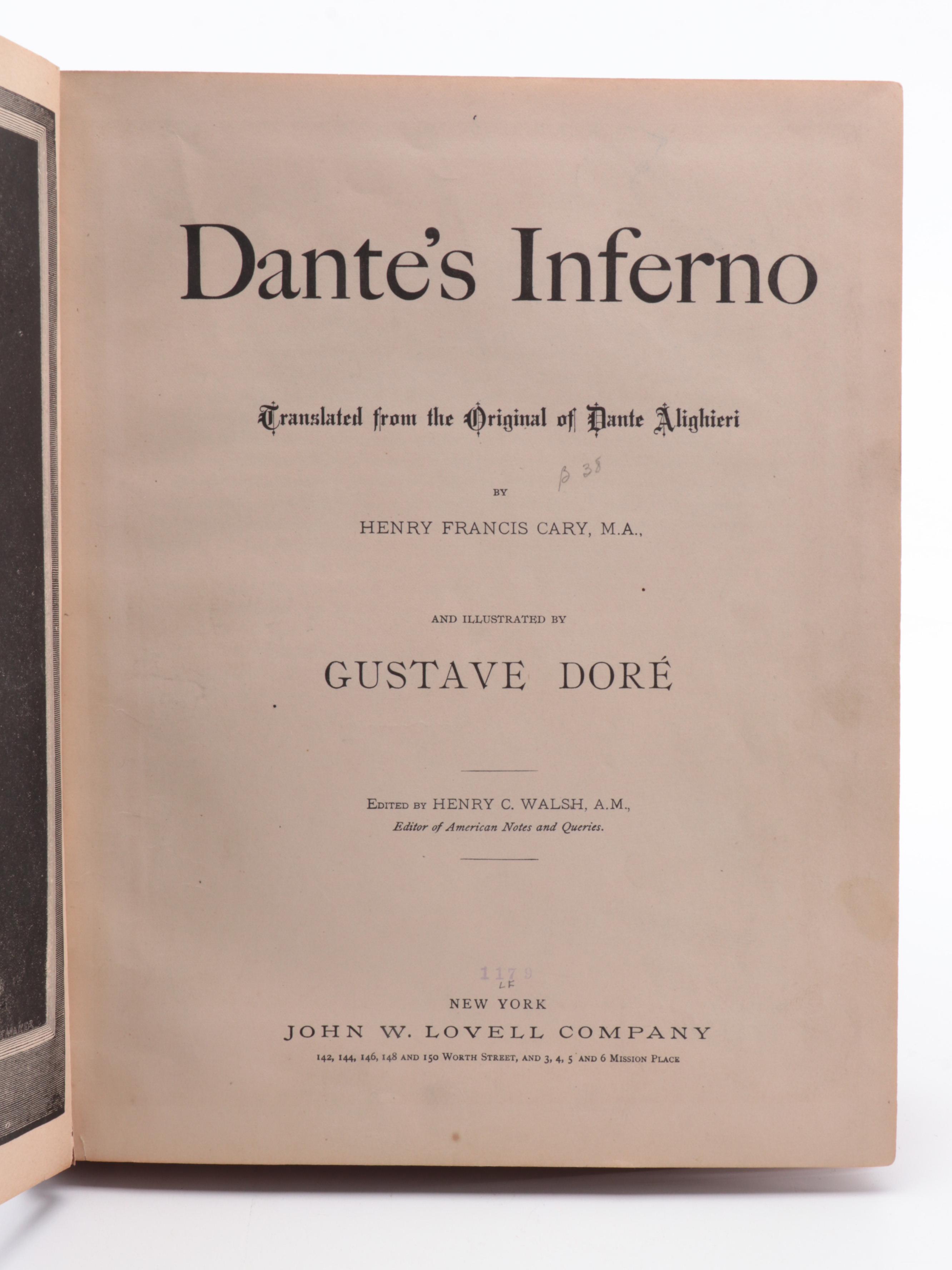 Gustave Doré Illustrated "Dante's Inferno" by Dante Alighieri, Late 19th C.