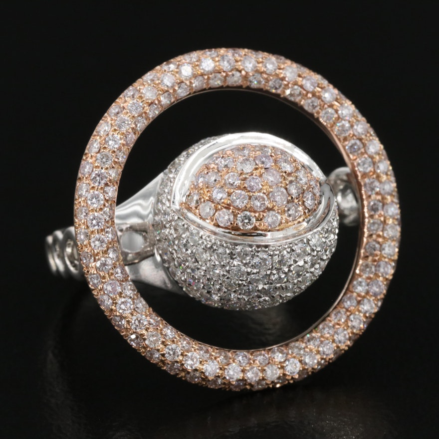 18K 1.85 CTW Diamond Dome and Hoop Ring with Rose Gold Accents