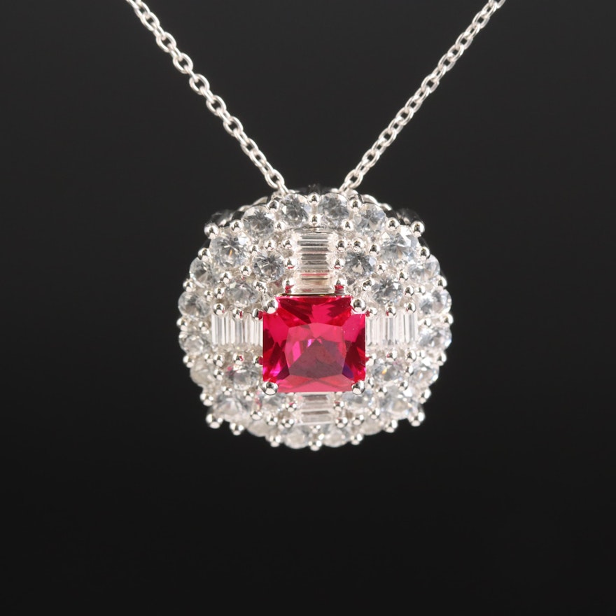 Sterling Ruby and Sapphire Pendant on Italian Chain