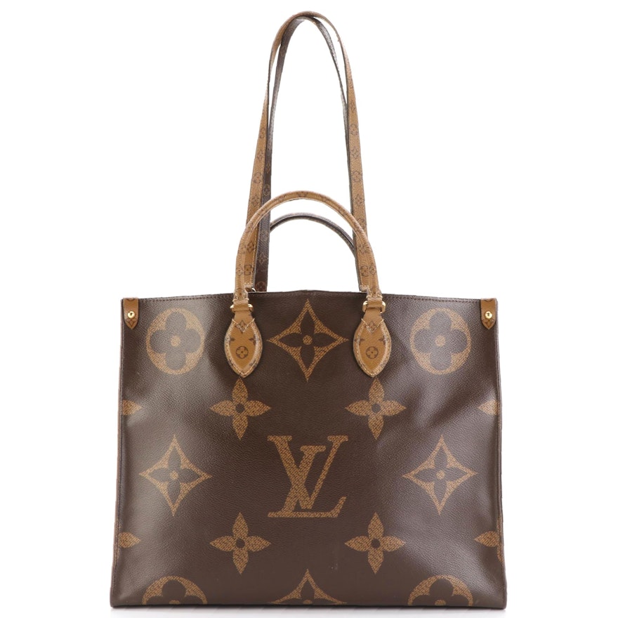 Louis Vuitton Onthego GM Tote Bag in Monogram Giant Reverse Canvas with Box