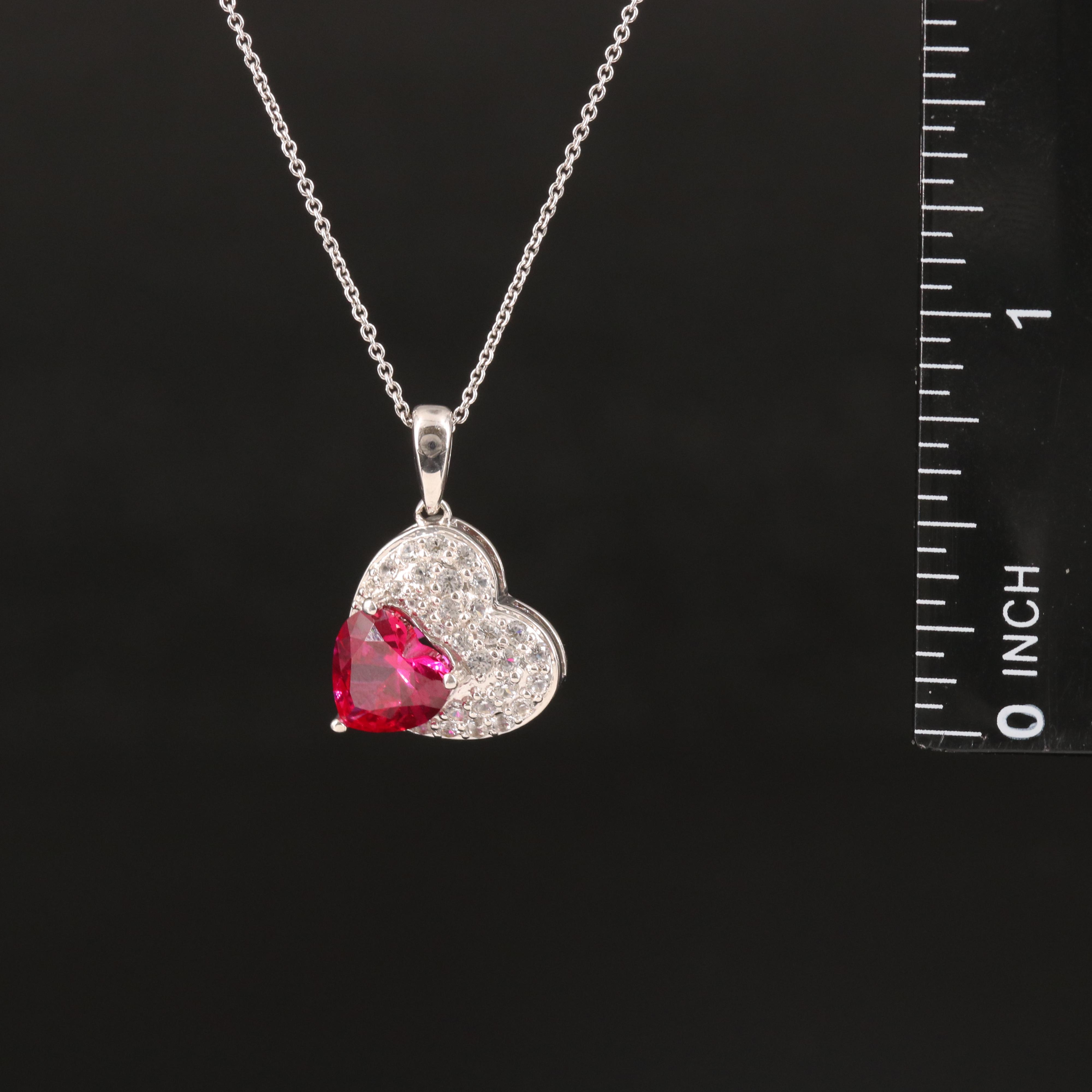 Sterling Ruby and Sapphire Heart Pendant Necklace