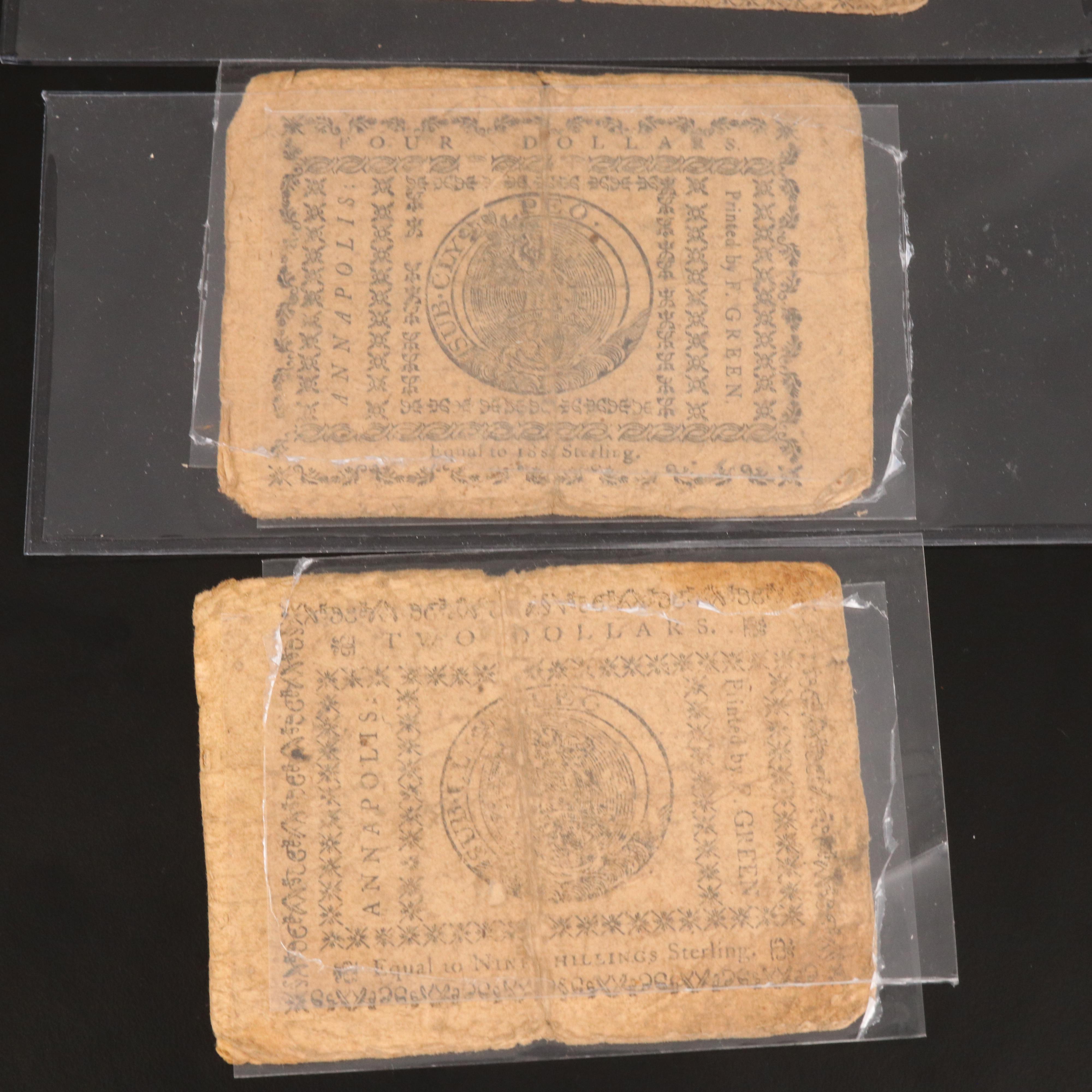 Eight Early American Currency Notes