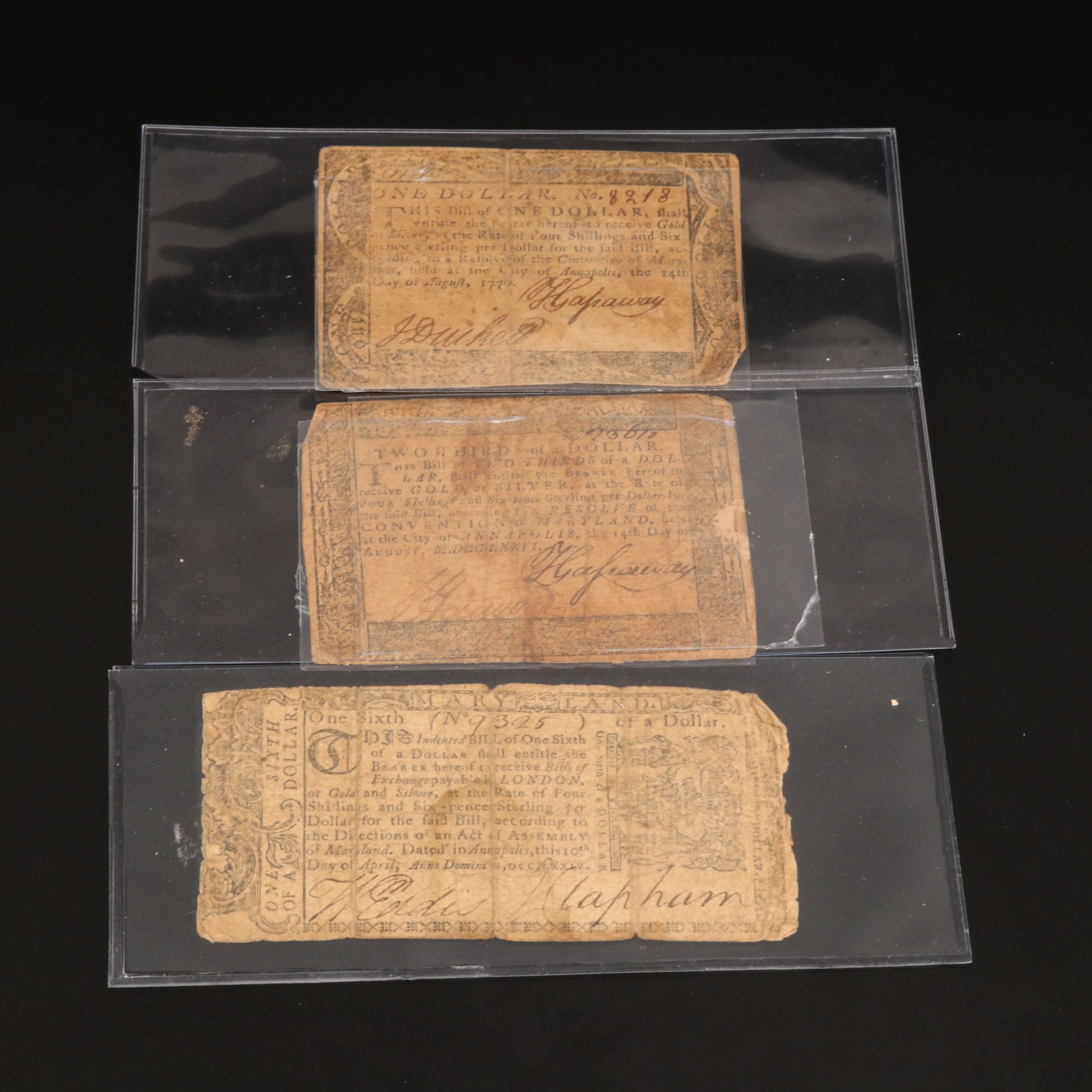 Eight Early American Currency Notes