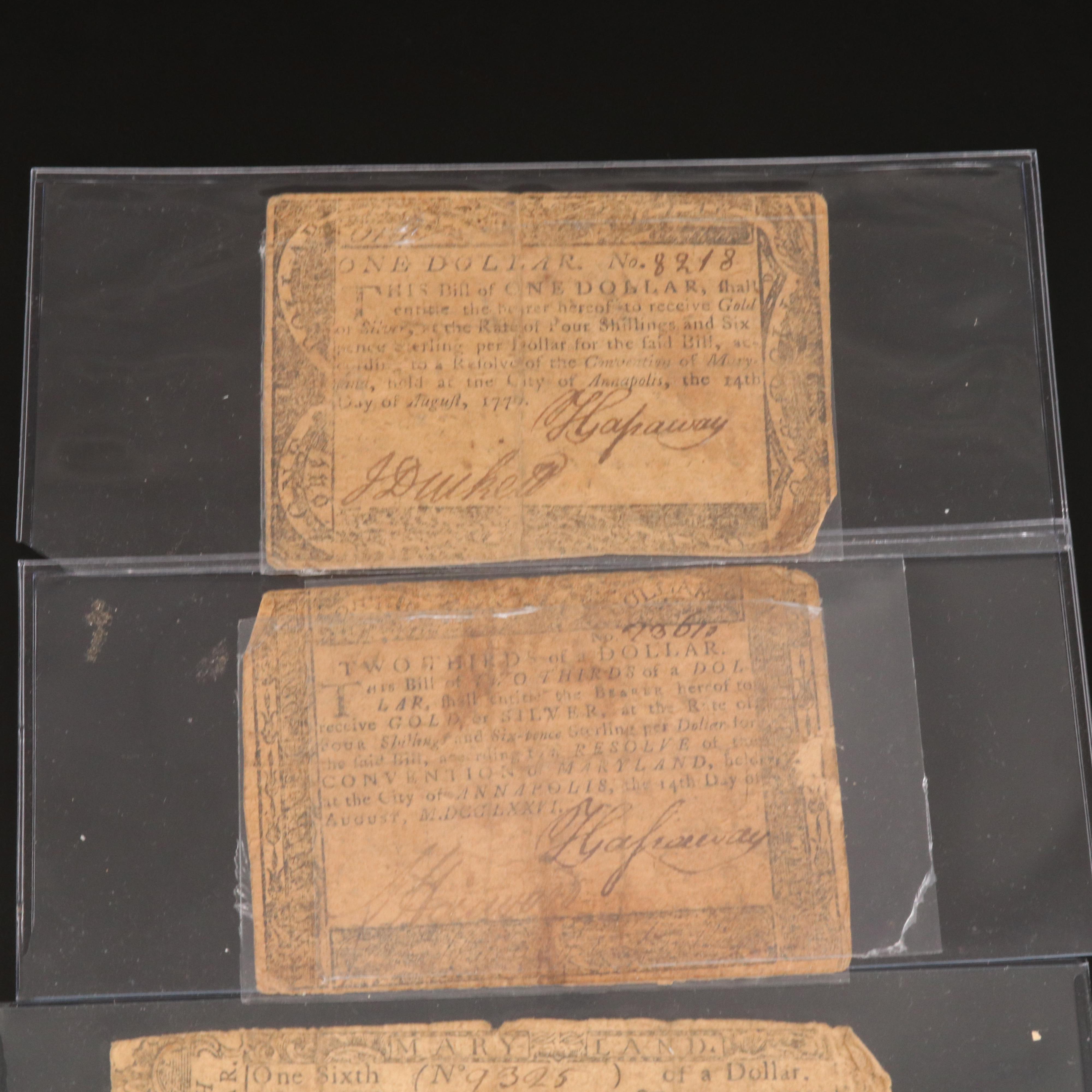 Eight Early American Currency Notes