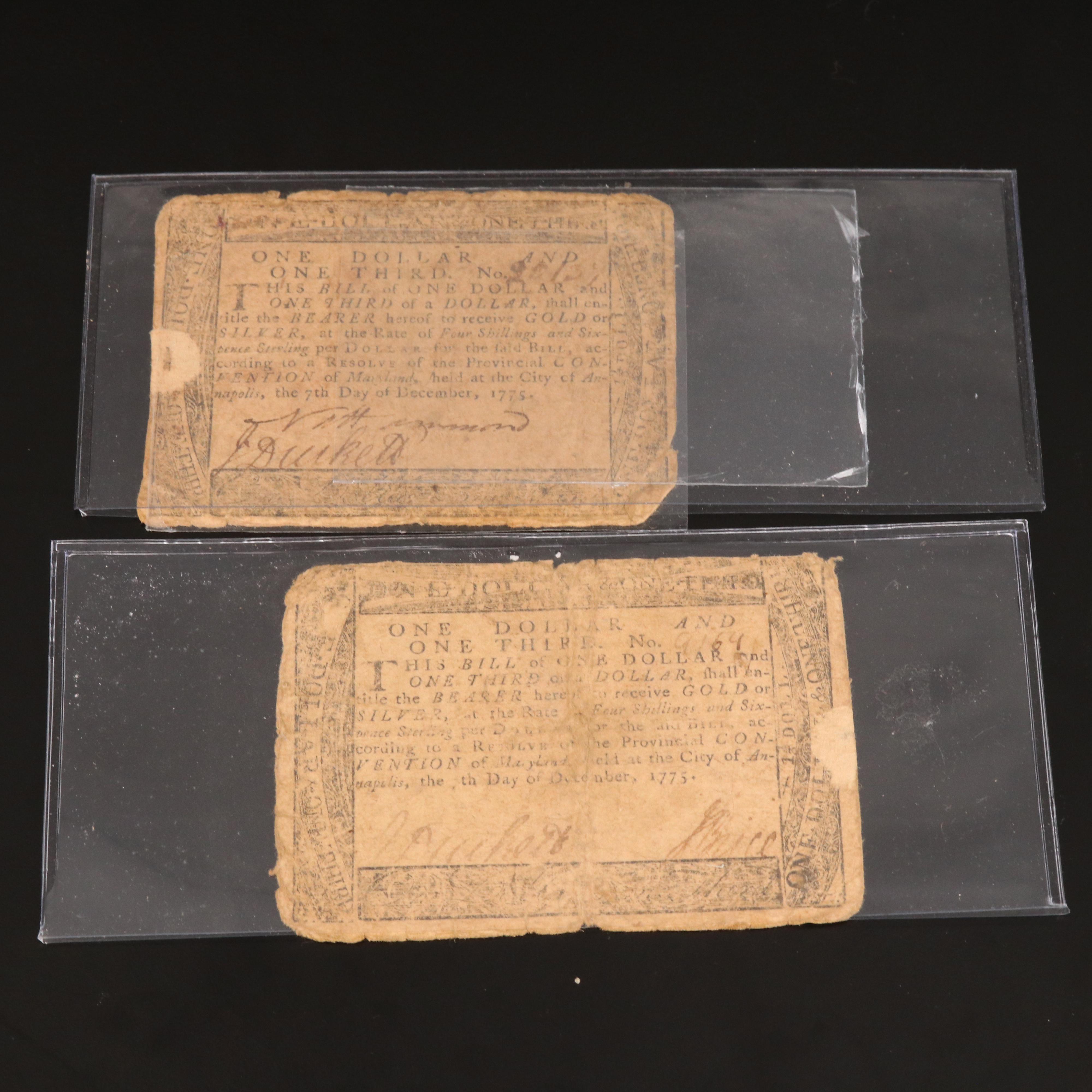 Eight Early American Currency Notes