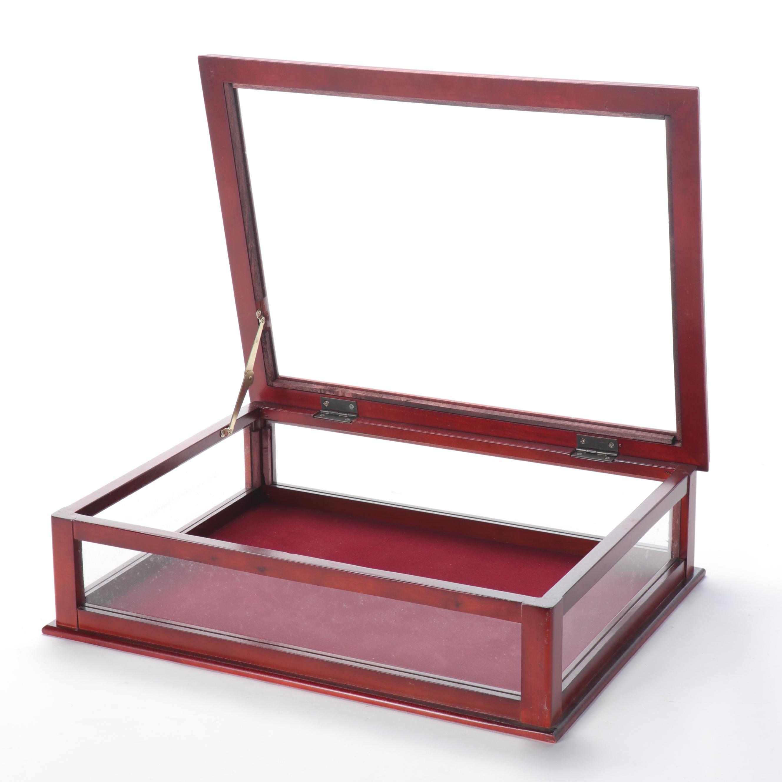 Table Top Display Cabinet with Hinged Glass Pane Lid