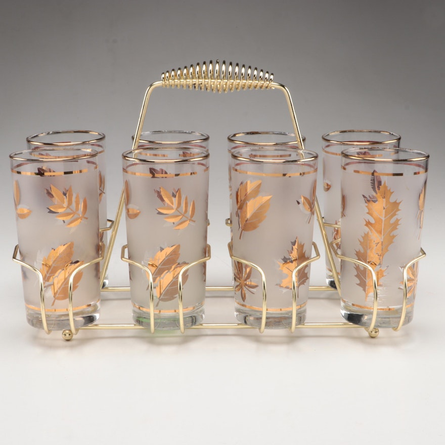 Libbey "Golden Foliage" Glass Tumblers with Caddy, Décor