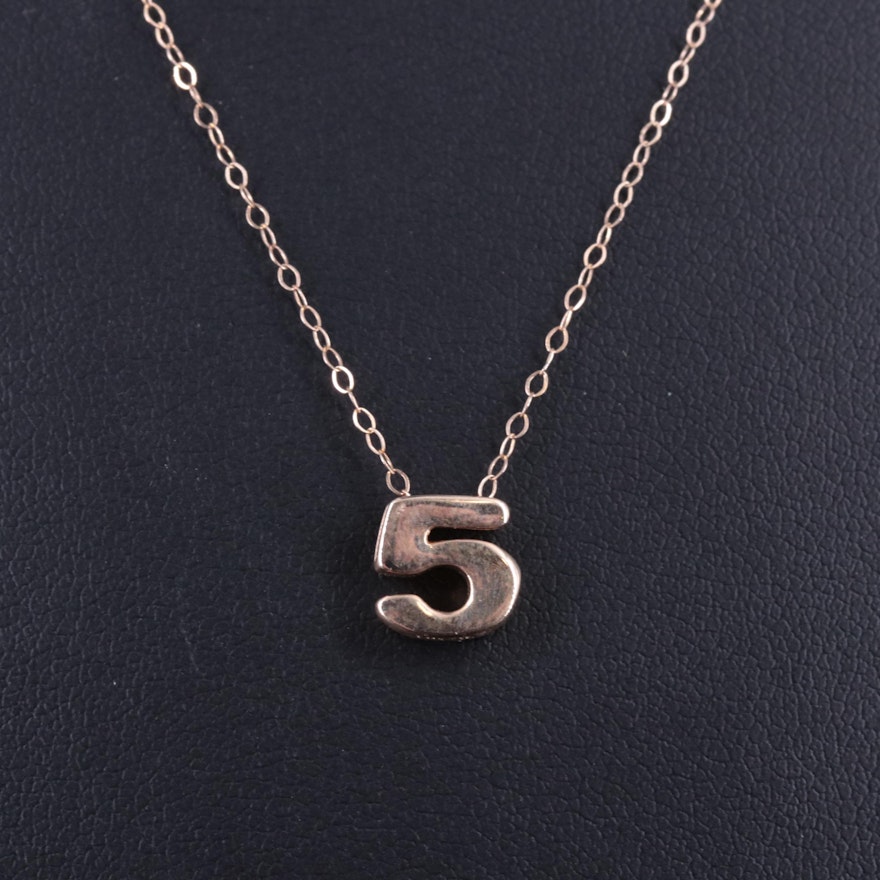 14K Cable Chain Necklace With "5" Pendant