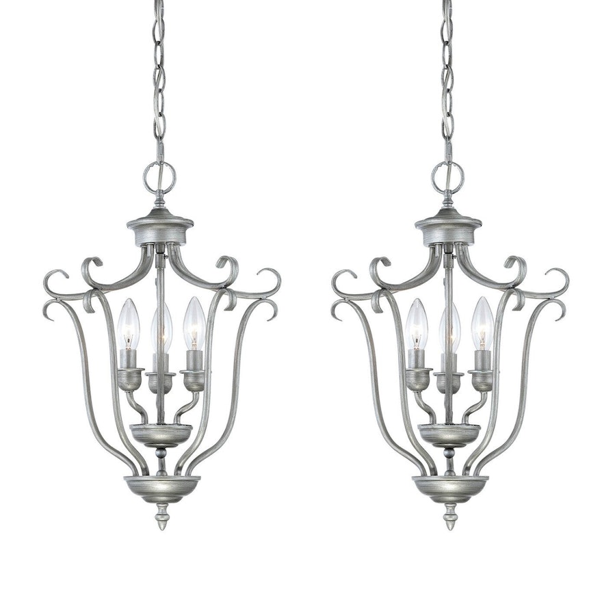 Pair of Millennium Fulton Brushed Silver Foyer Pendant Lights