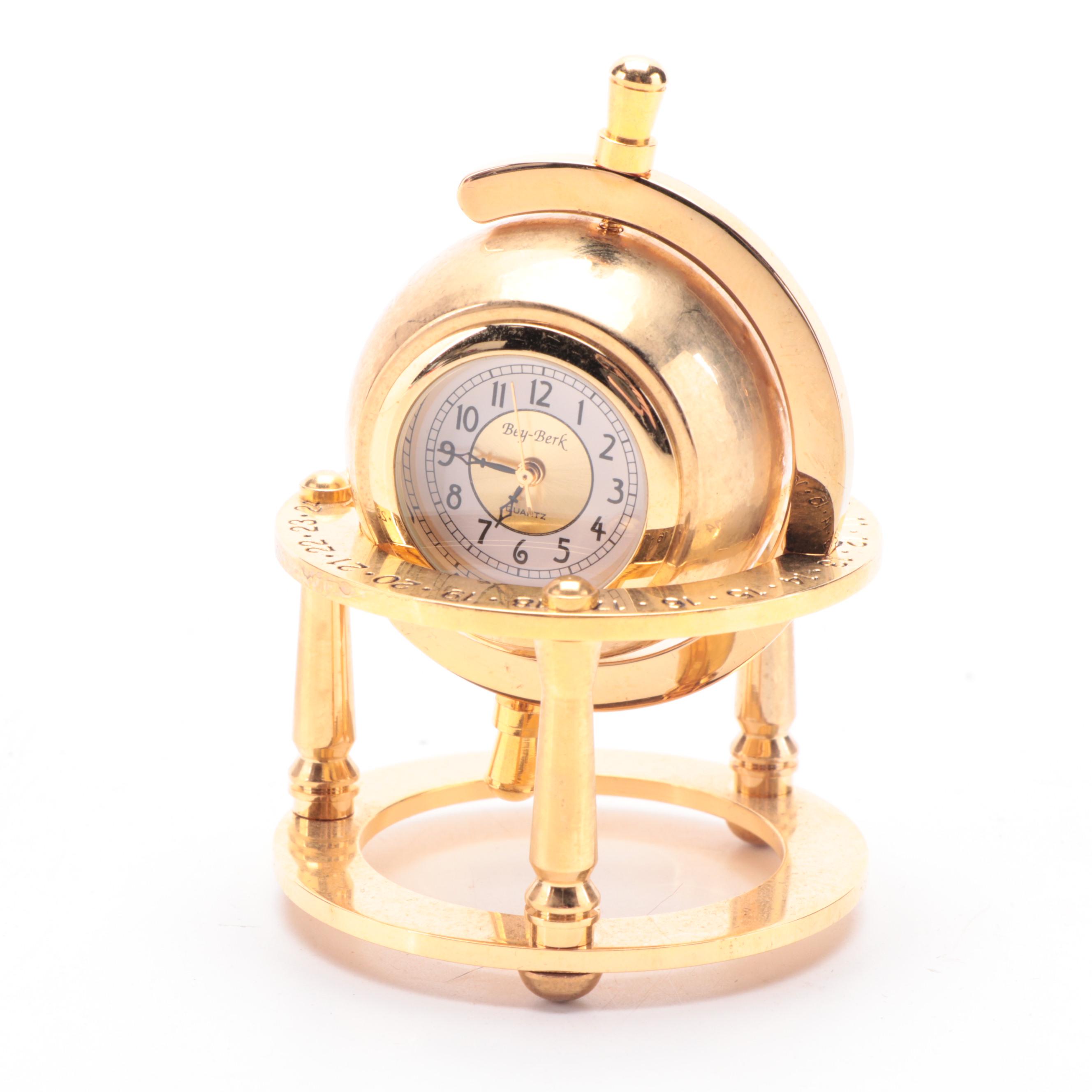 Bulova, Bey-Berk and Linden Miniature Brass Clocks in Original Boxes