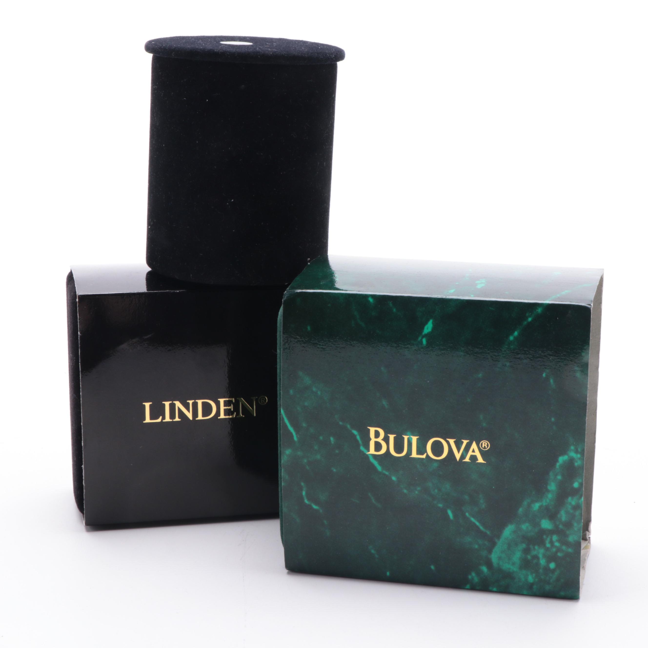 Bulova, Bey-Berk and Linden Miniature Brass Clocks in Original Boxes