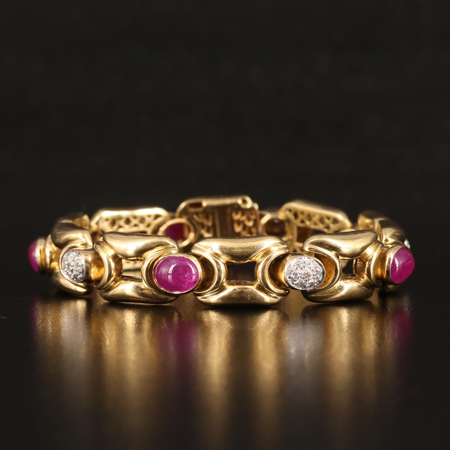 French 18K Ruby and Diamond Link Bracelet