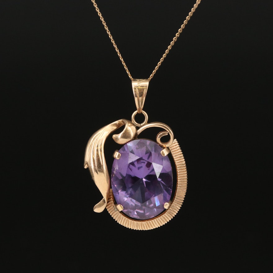 Vintage 14K Sapphire Pendant Necklace