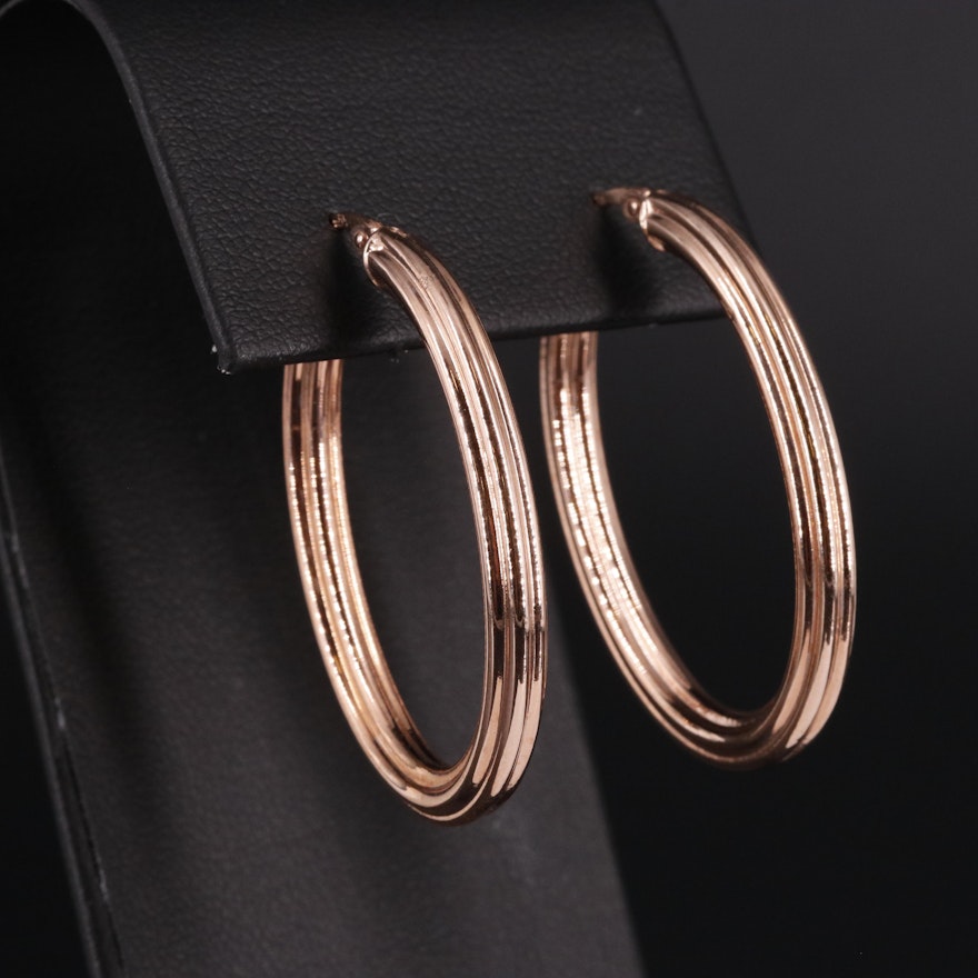 14K Oval Latch Back Hoop Earrings