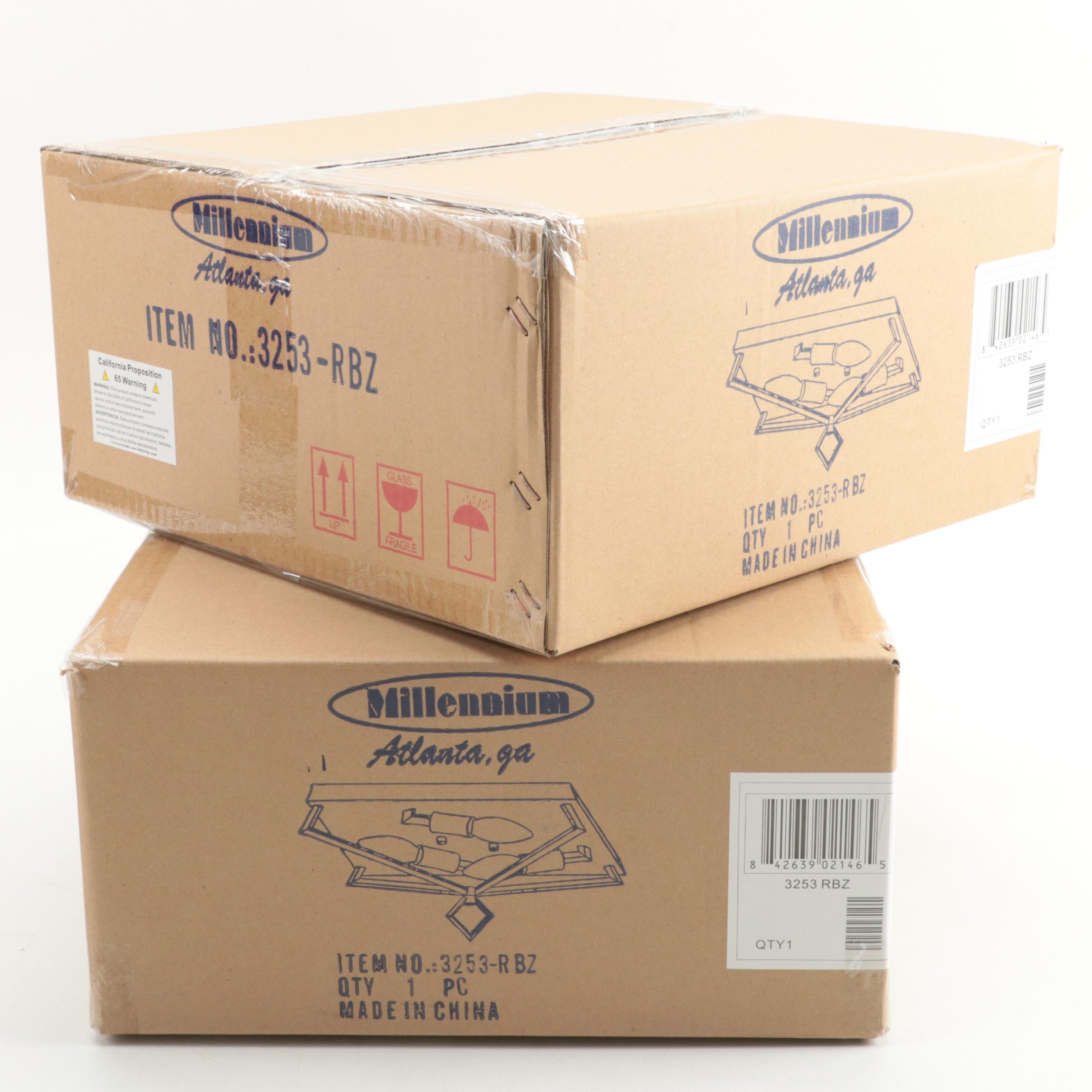 Pair of Millennium Lighting Ritner Rubbed Bronze Flush Mount Ceiling Lights