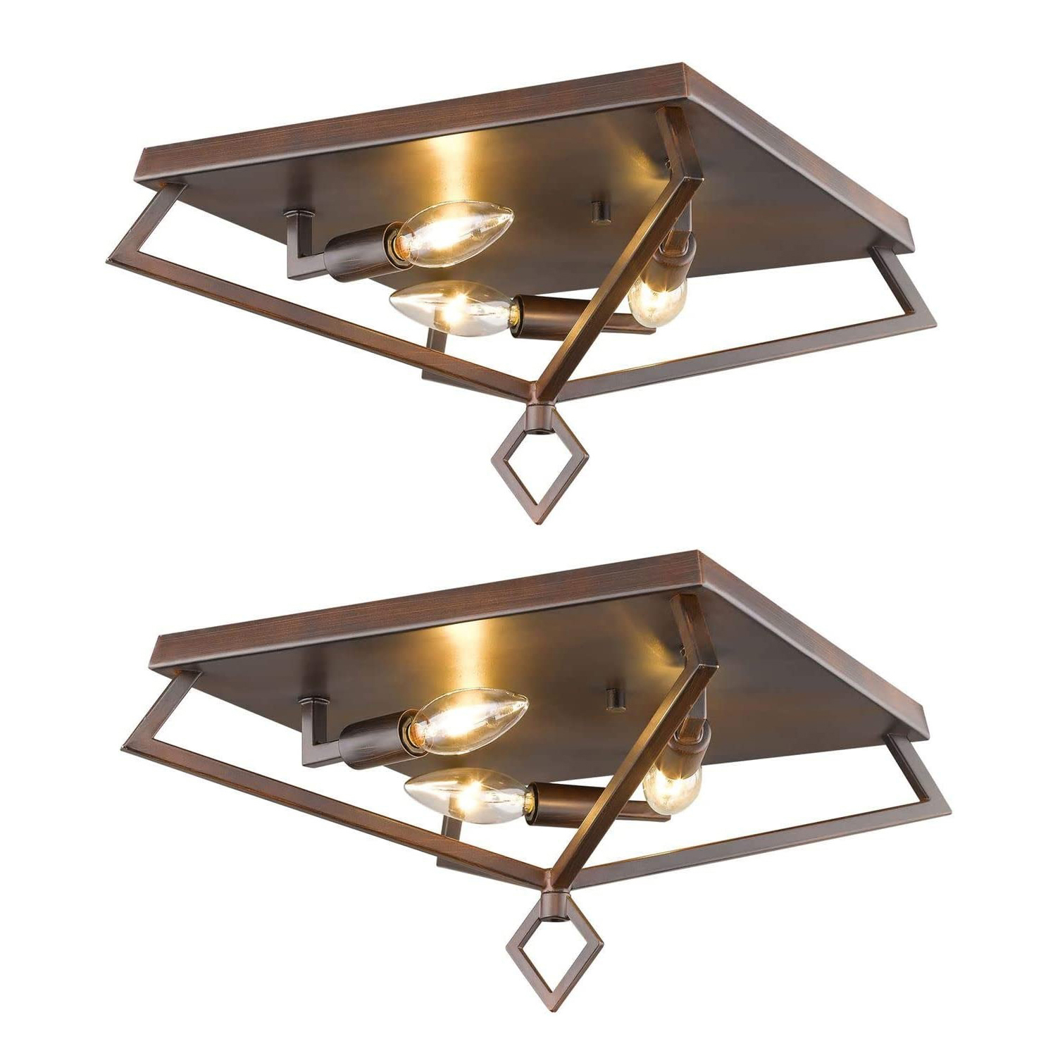 Pair of Millennium Lighting Ritner Rubbed Bronze Flush Mount Ceiling Lights