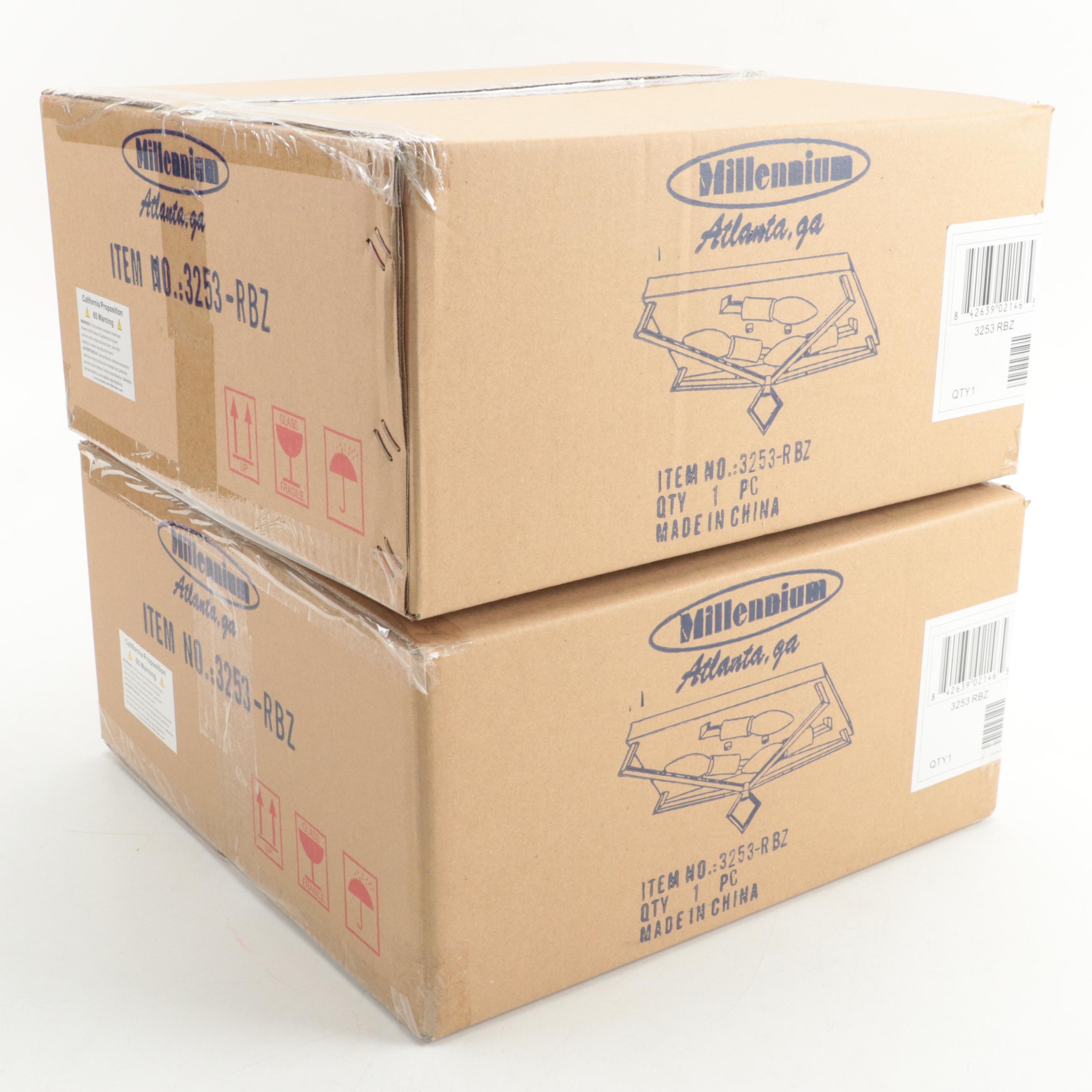 Pair of Millennium Lighting Ritner Rubbed Bronze Flush Mount Ceiling Lights