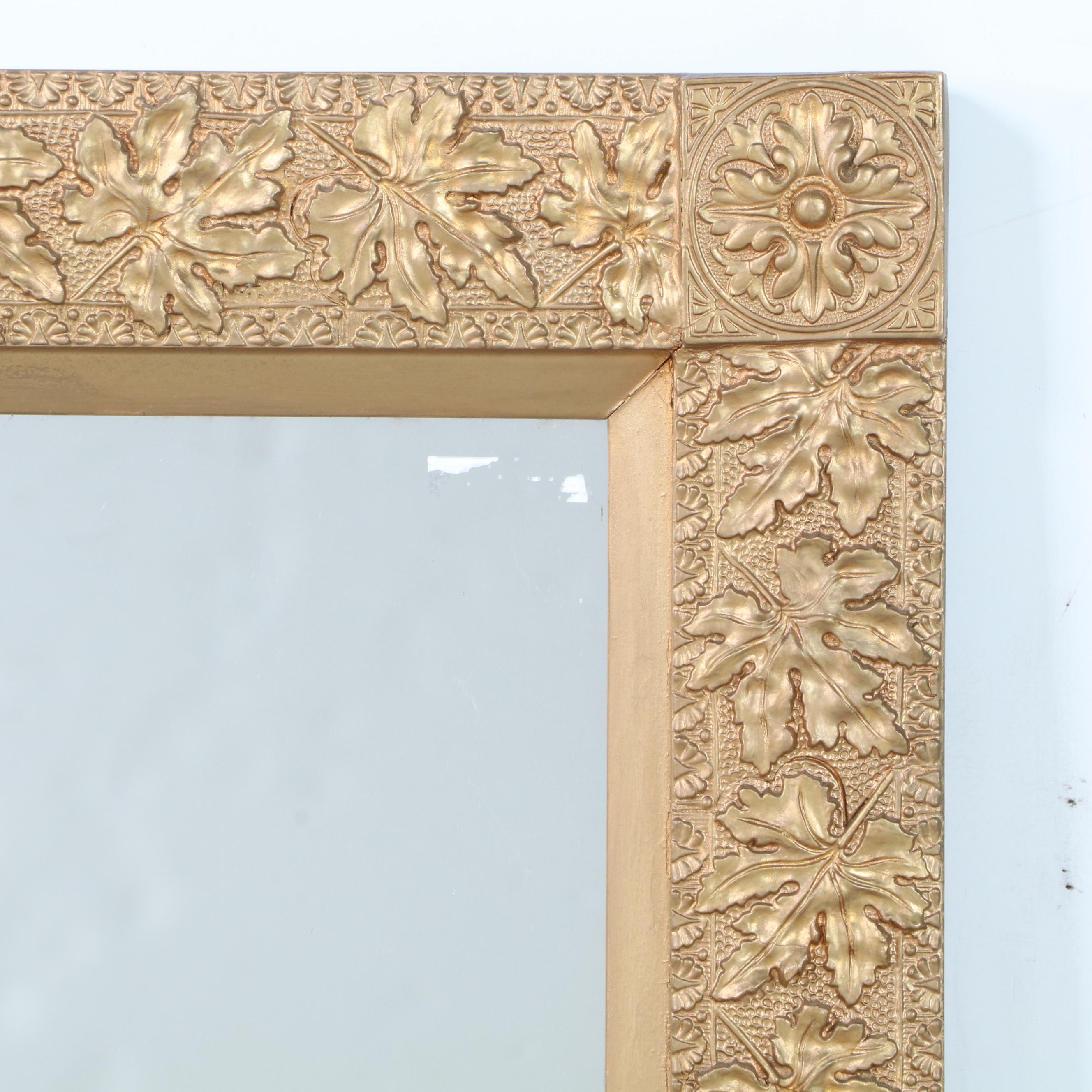 Victorian Giltwood and Molded Gesso Oak Leaf Pattern Rectangular Wall Mirror