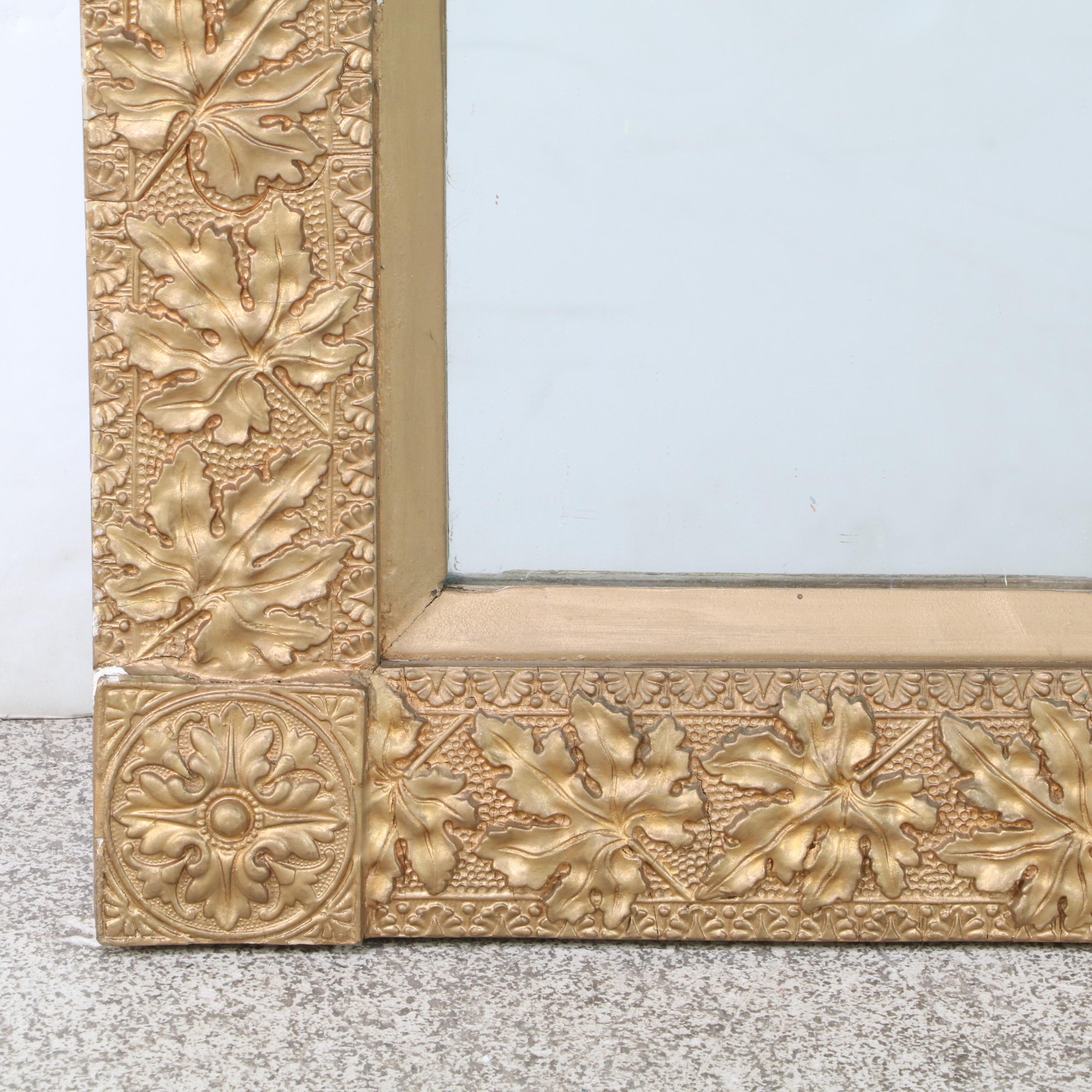 Victorian Giltwood and Molded Gesso Oak Leaf Pattern Rectangular Wall Mirror