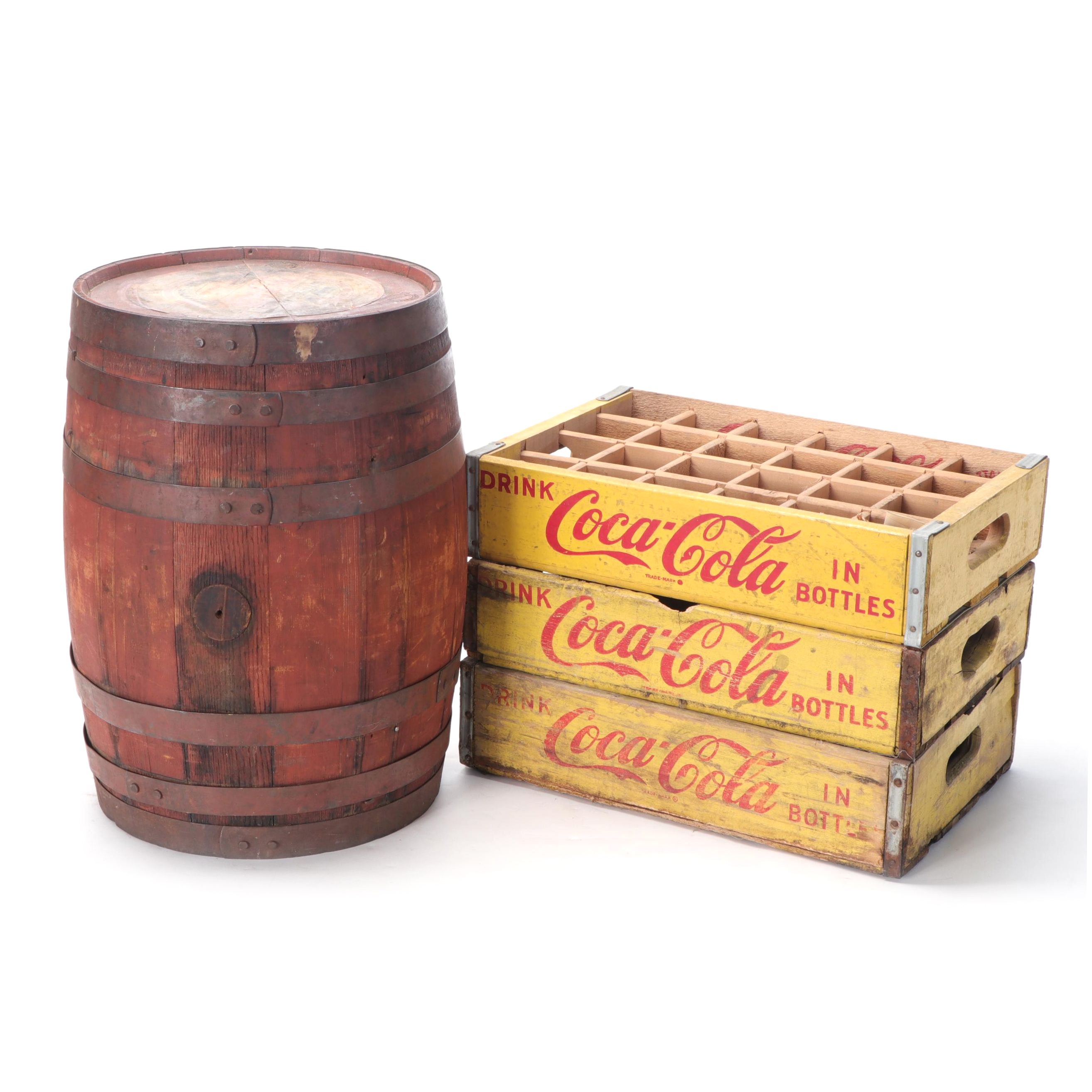 Coca-Cola Bottle Crates with Small Barrel Keg