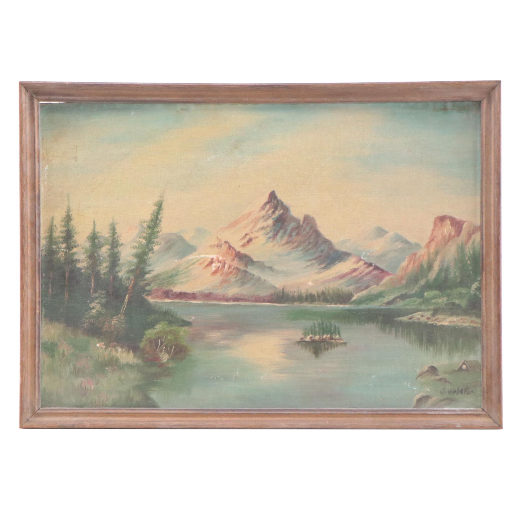 Mountain Lake Landscape Oil Painting