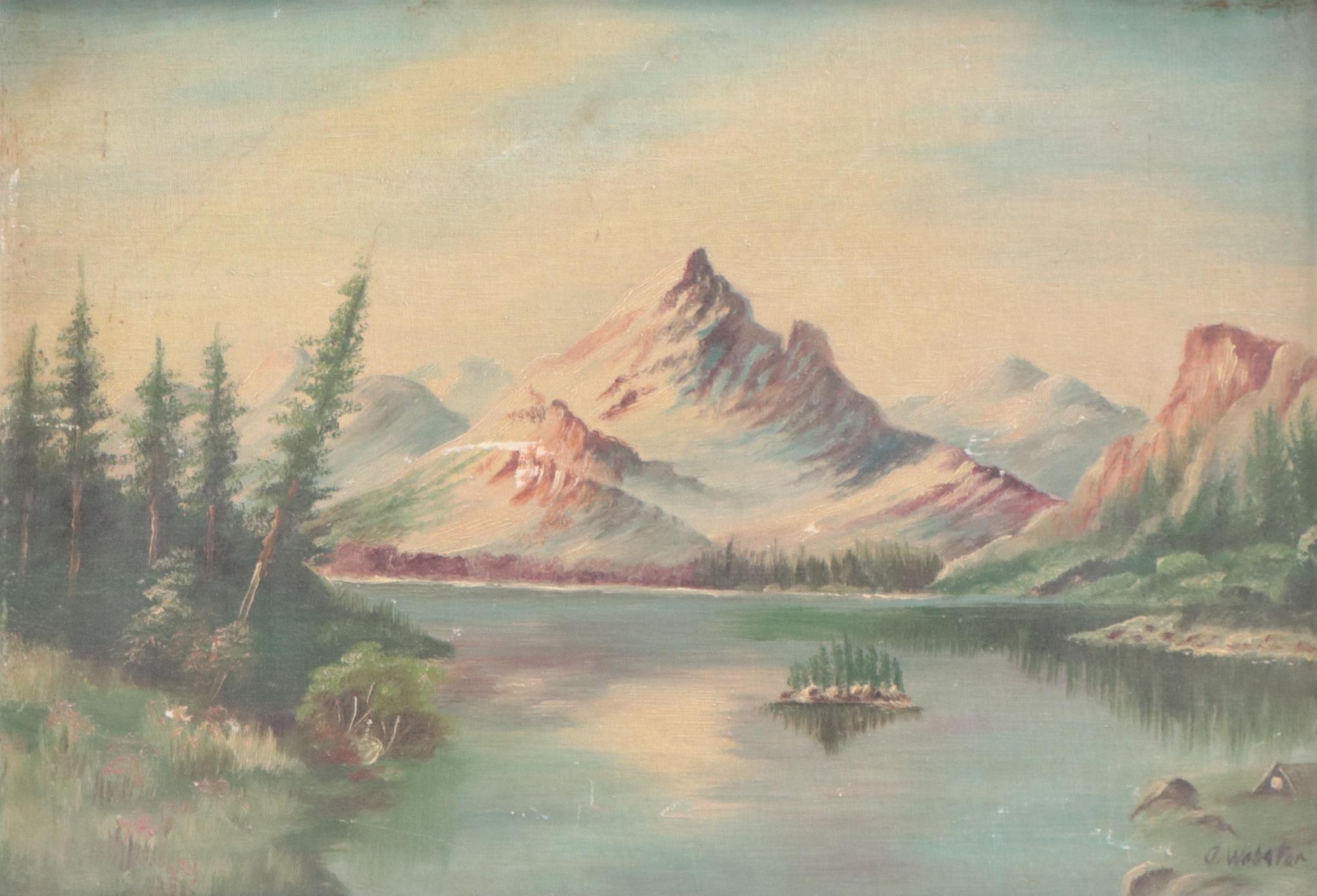 Mountain Lake Landscape Oil Painting