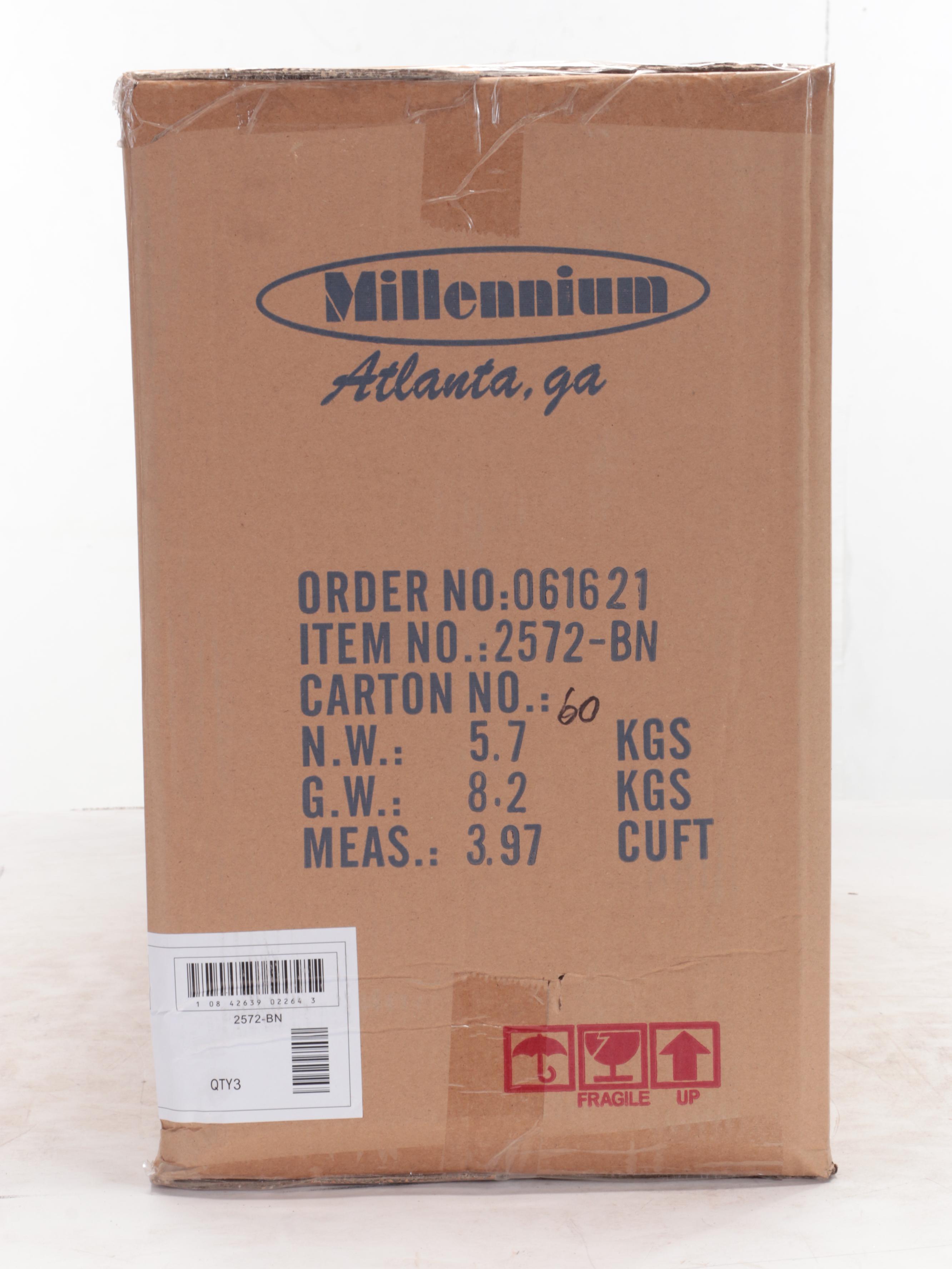 Three Millennium Lighting Brushed Nickel Finish Arnold Two-Light Lantern Sconces