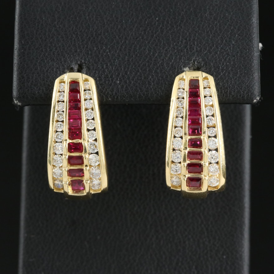 18K Ruby and 1.05 CTW Diamond J Hoop Earrings