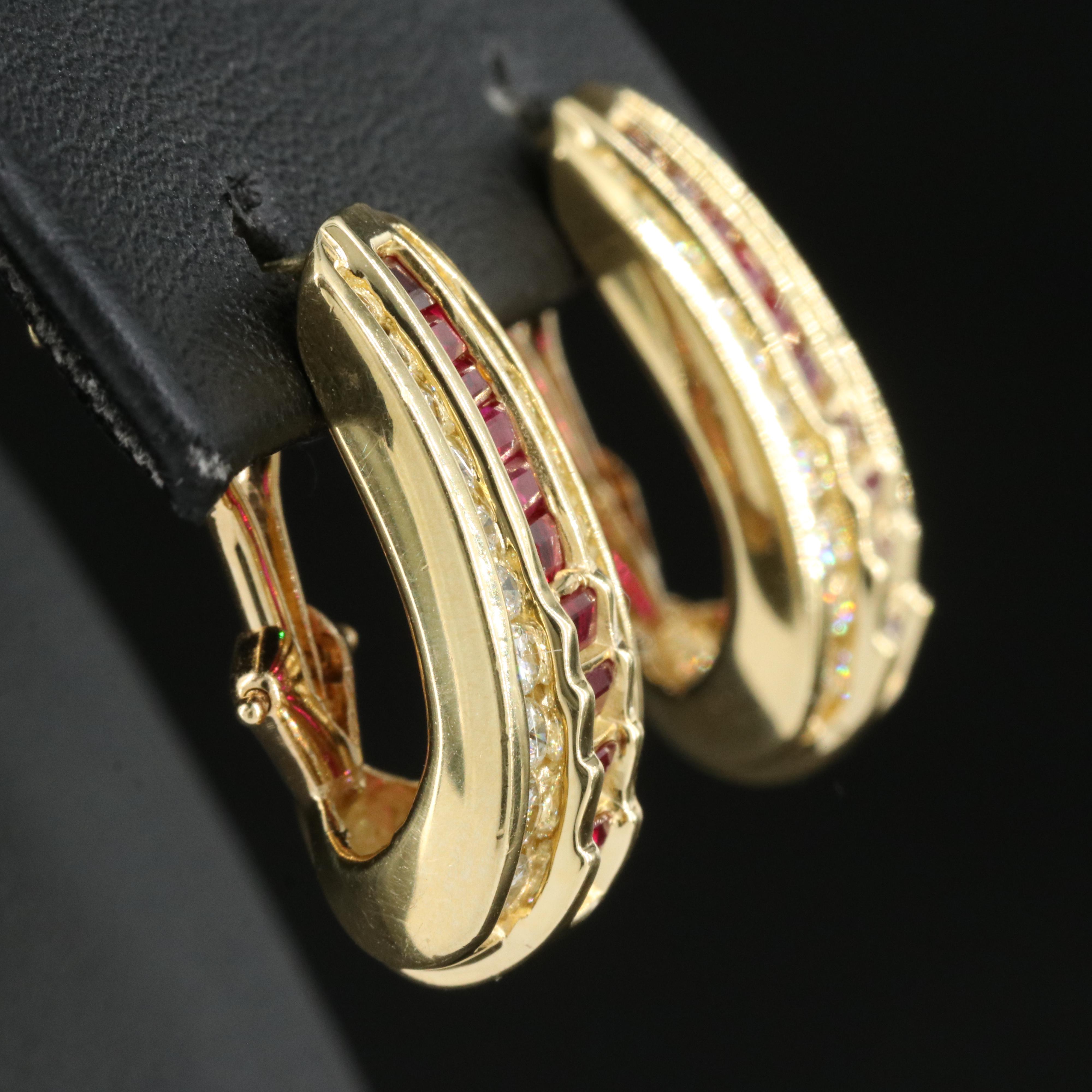 18K Ruby and 1.05 CTW Diamond J Hoop Earrings