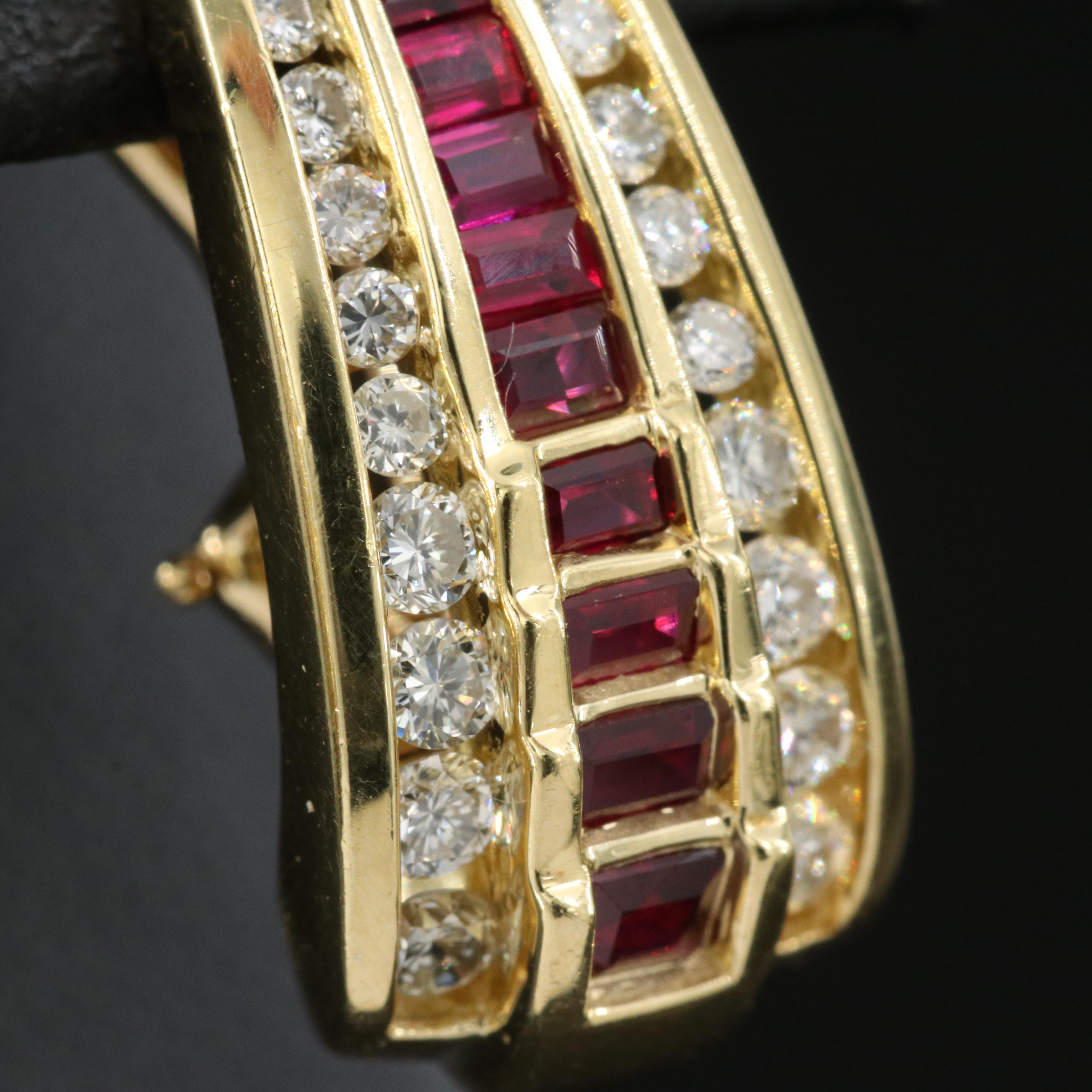 18K Ruby and 1.05 CTW Diamond J Hoop Earrings