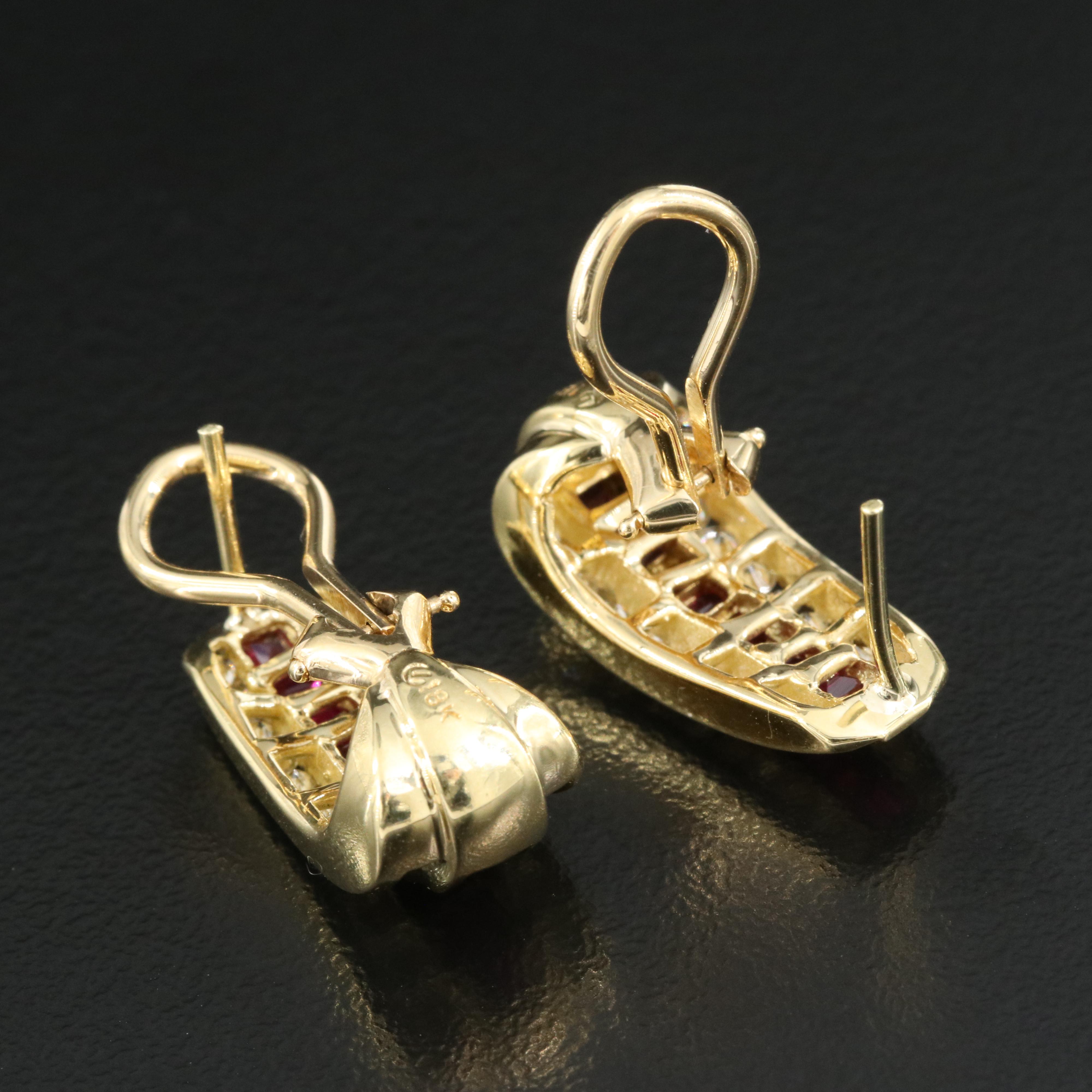 18K Ruby and 1.05 CTW Diamond J Hoop Earrings