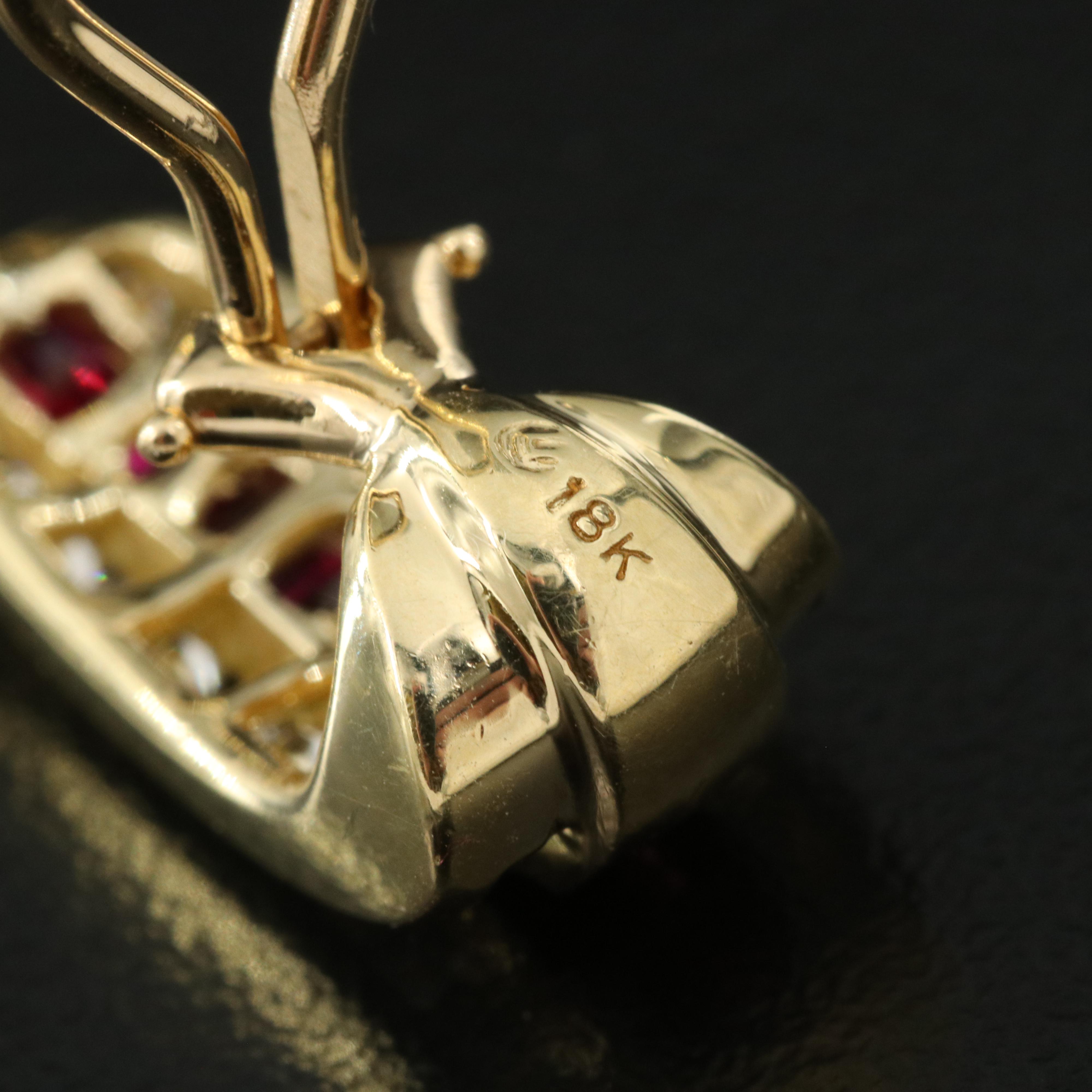 18K Ruby and 1.05 CTW Diamond J Hoop Earrings