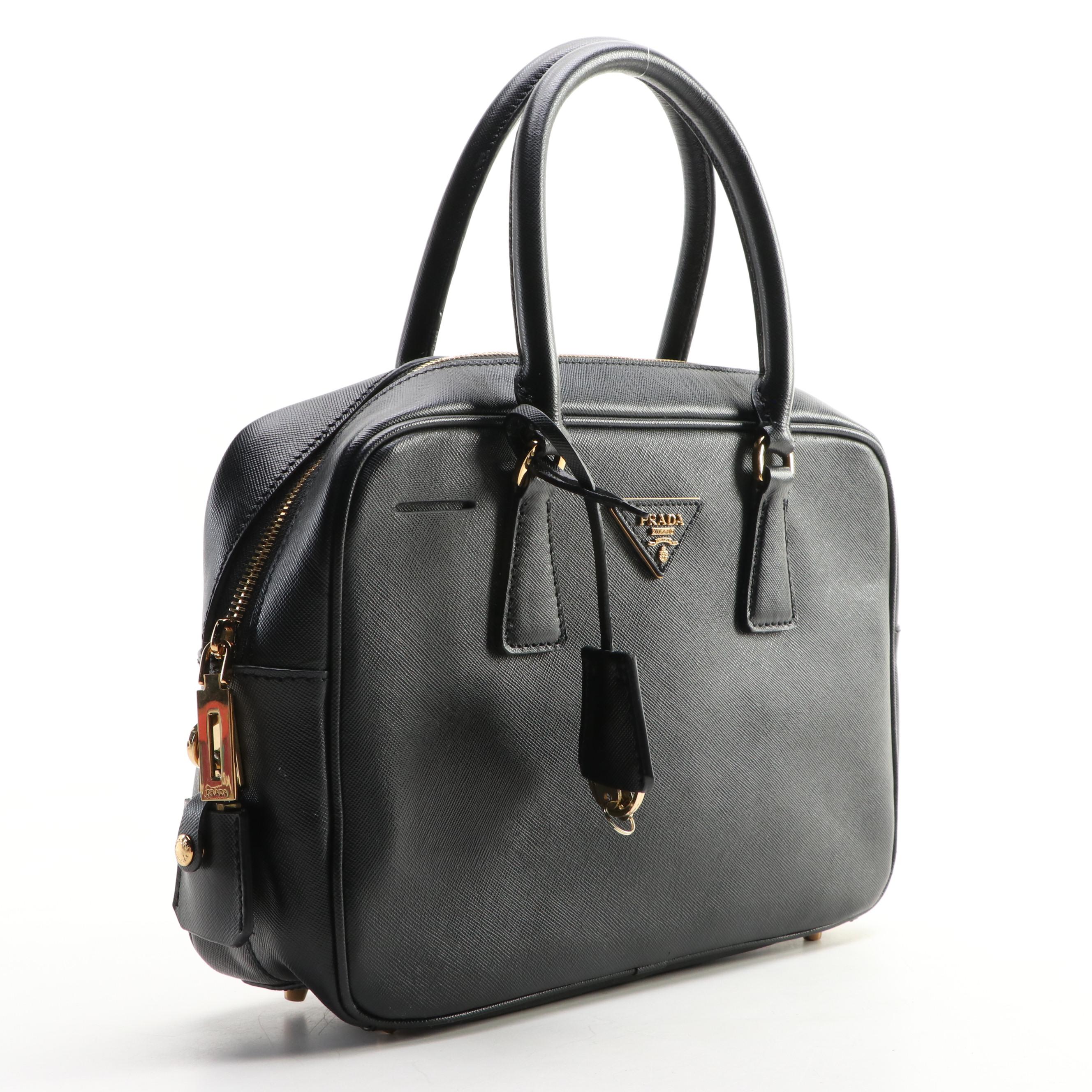 Prada Bauletto Bag BL0095 in Nero Saffiano Lux Leather