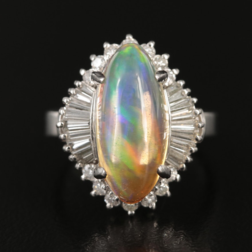 Platinum Opal and Diamond Ring