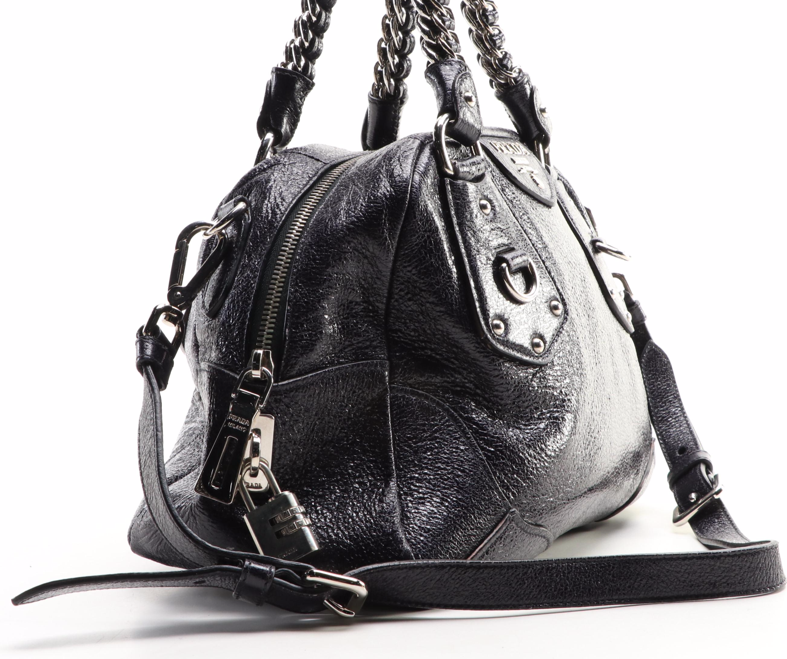 Prada Cervo Luxe Leather Bowling Satchel