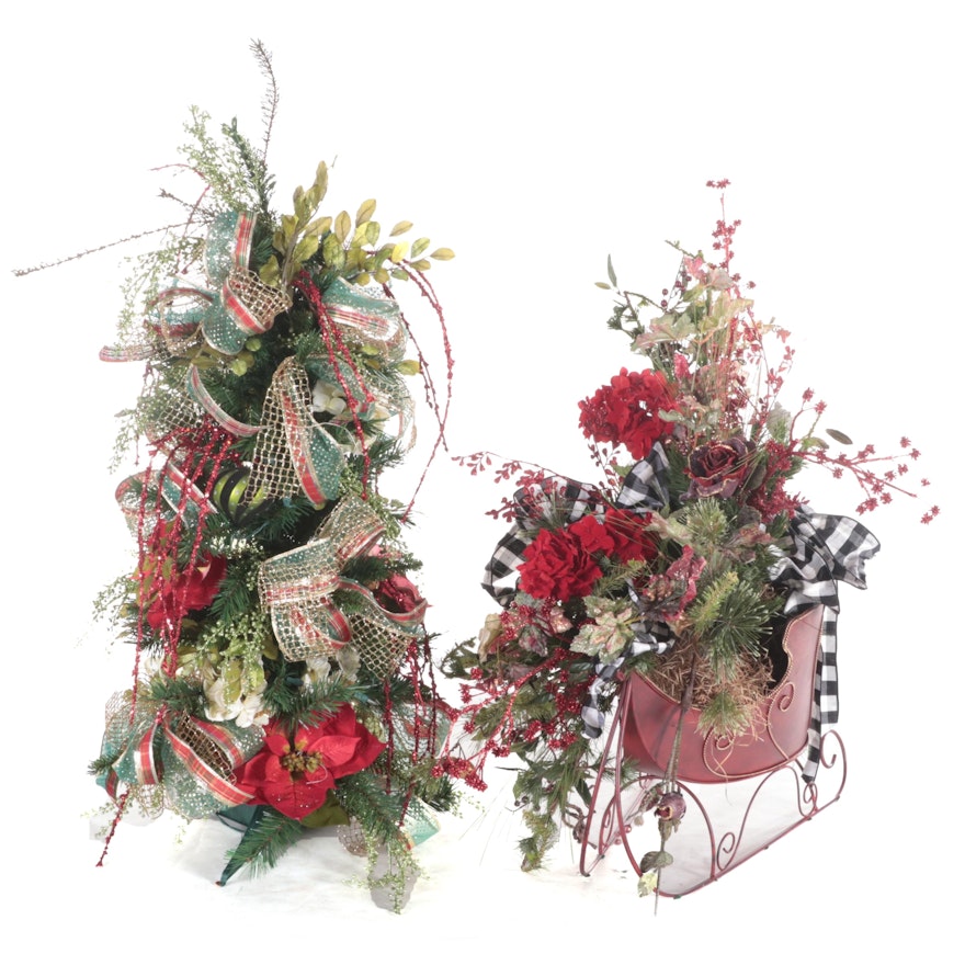 Red and Hold Faux Christmas Tree and Floral Display