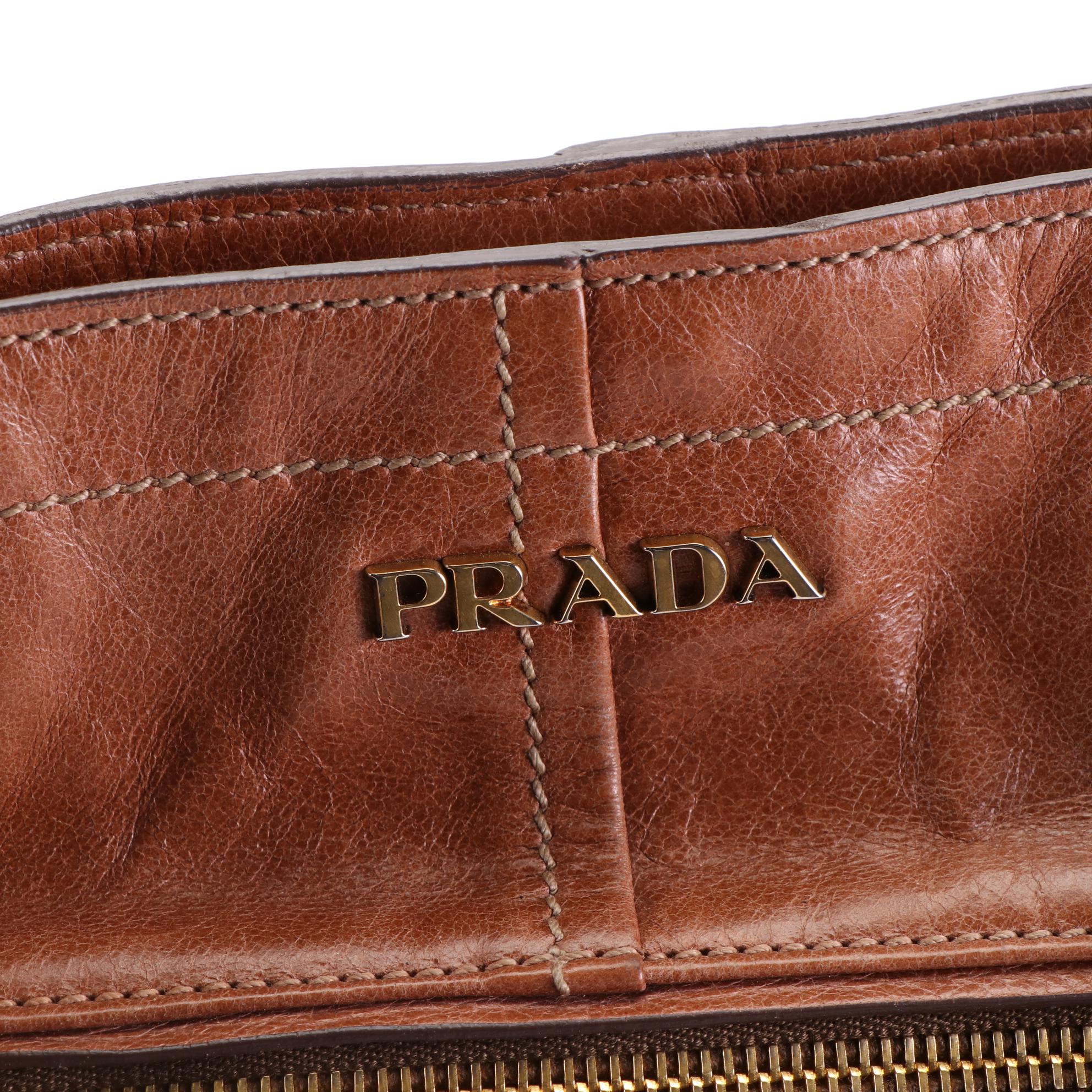 Prada Vitello Daino Tote Bag in Light Brown Grained Leather